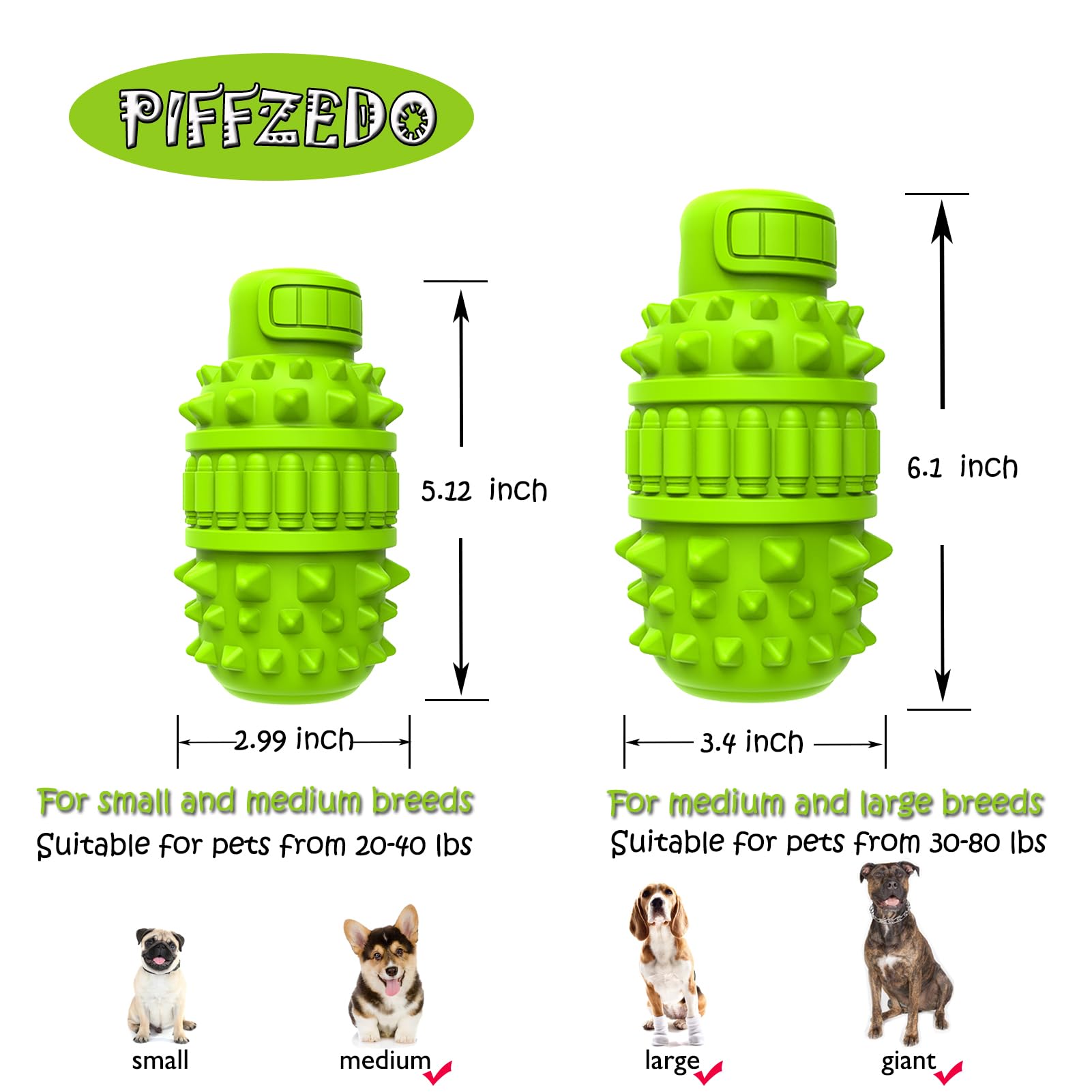Natural Rubber Dog Chew Toy for Large & Medium Breeds - Super Durable Interactive Squeaky Toy for Aggressive Chewers, Dog Toothbrush & Birthday Gift (Green, Large) - Perfect for Playtime, Training & Dental Health