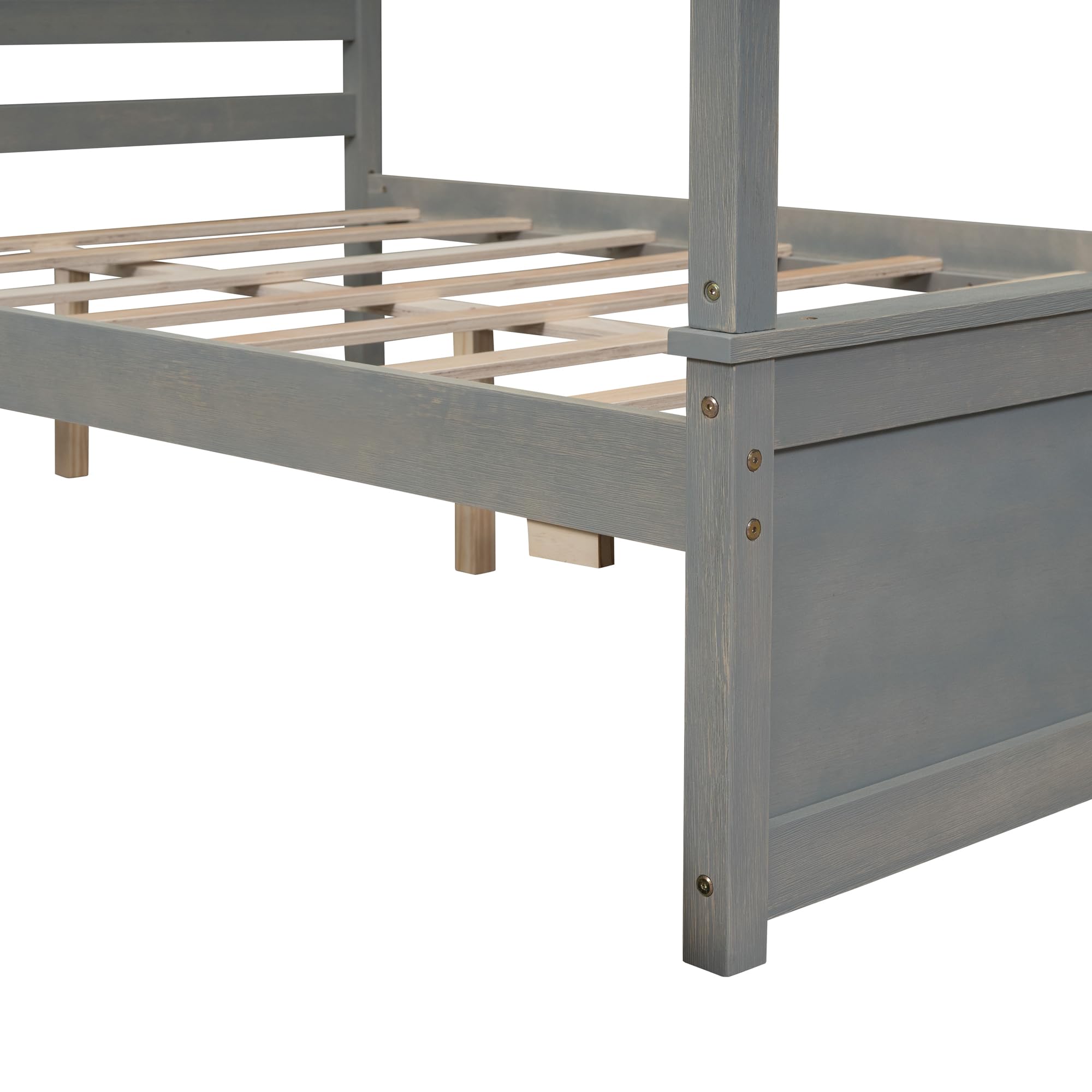 LZ LEISURE ZONE Full Size Wood Canopy Platform Bed with 2 Storage Drawers & Support Slats - Brushed Gray Finish - Perfect for Bedroom, Guest Room & Small Space Living