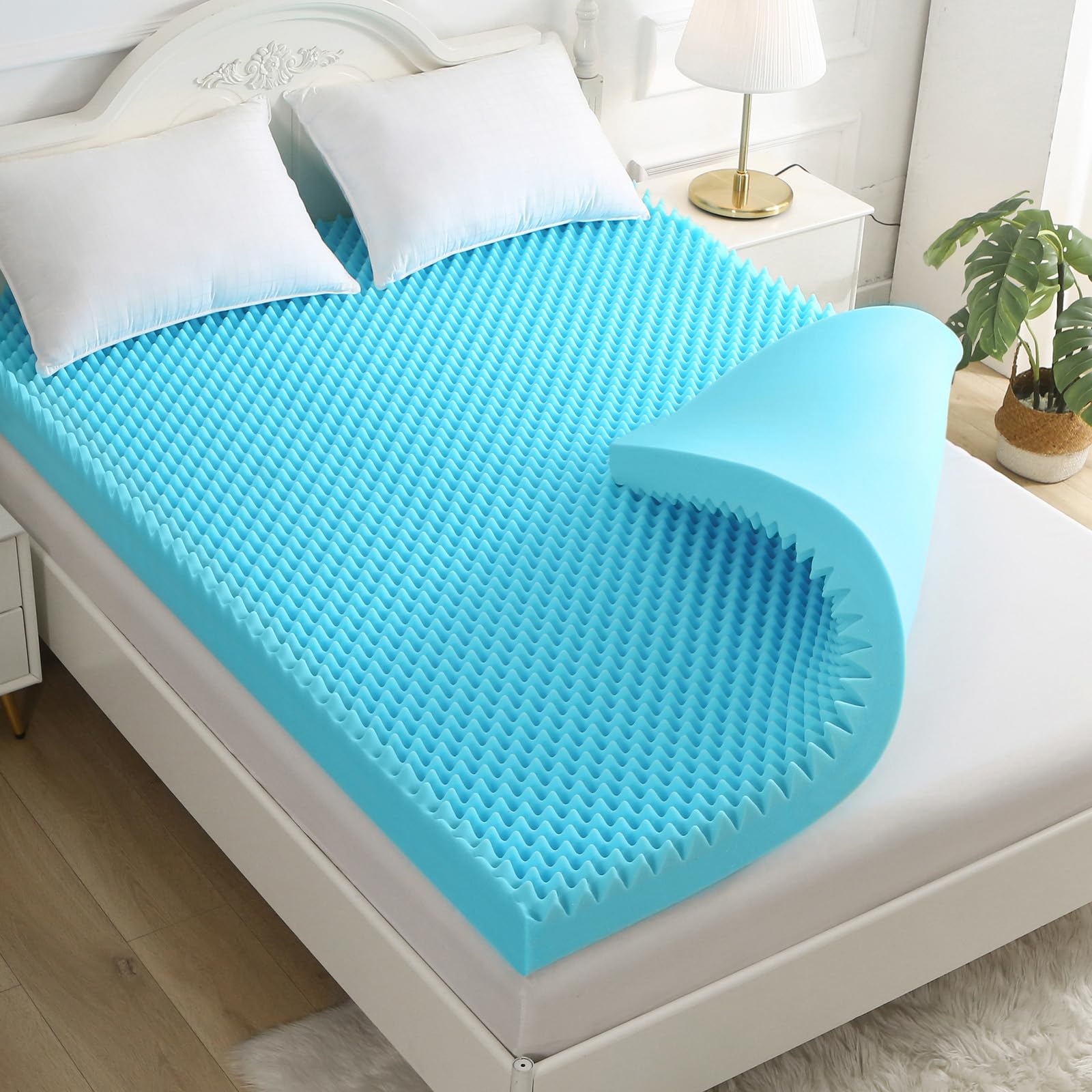 QUINEEHOM 2 Inch Cooling Gel Infused Queen Mattress Topper - CertiPUR-US Certified Egg Crate Foam Topper for Pressure Relief & Temperature Regulation | Perfect for Hot Sleepers, Back Pain Relief & Guest Bed Comfort
