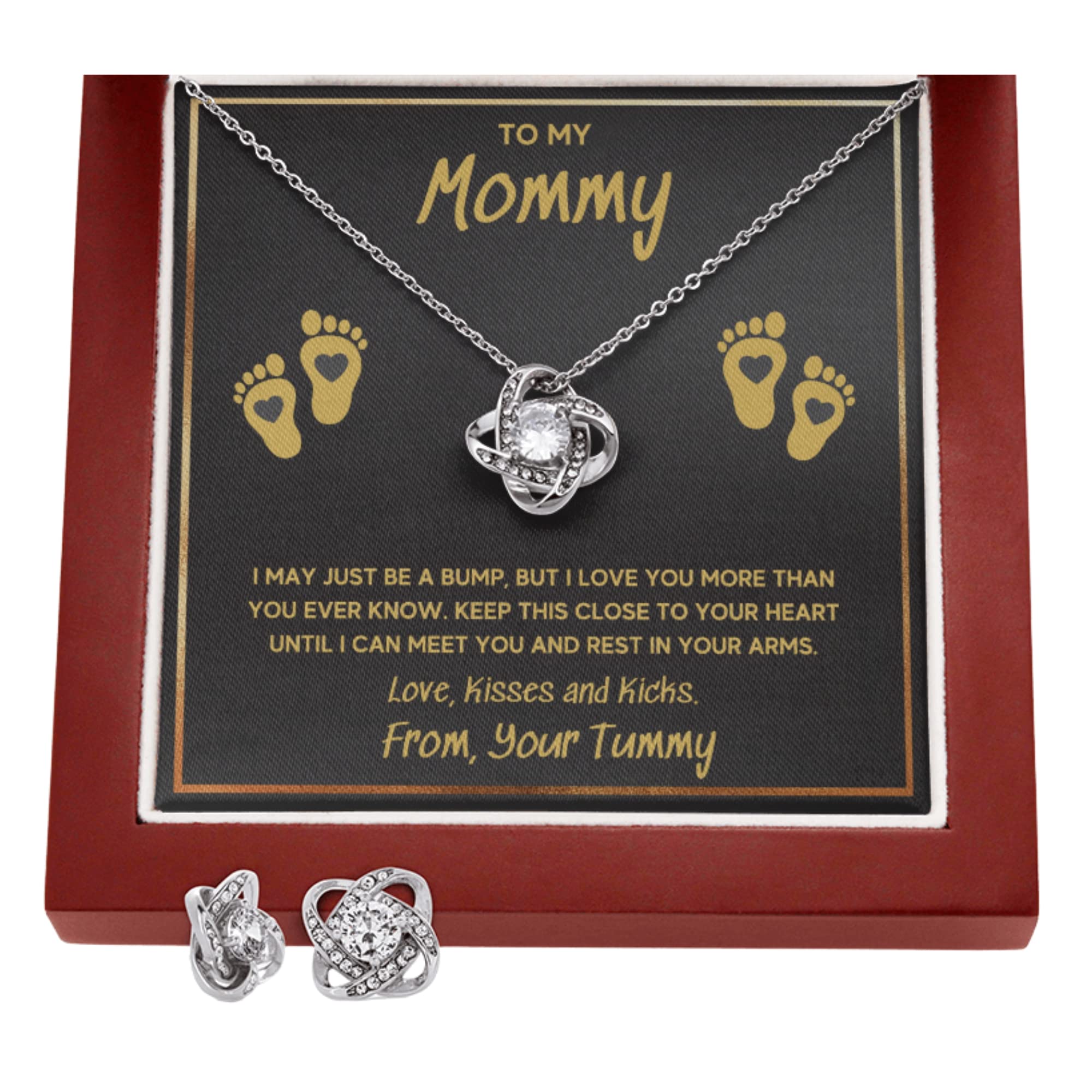 Baby Feet Jewelry Necklace - Gold Baby Footprint Pendant for New Moms | First Time Mother Gift for Pregnancy Announcement, Baby Shower & Mother's Day | Comes with LED Gift Box & Matching Earrings | Perfect for Maternity Photos, Gender Reveal & Special Occasions