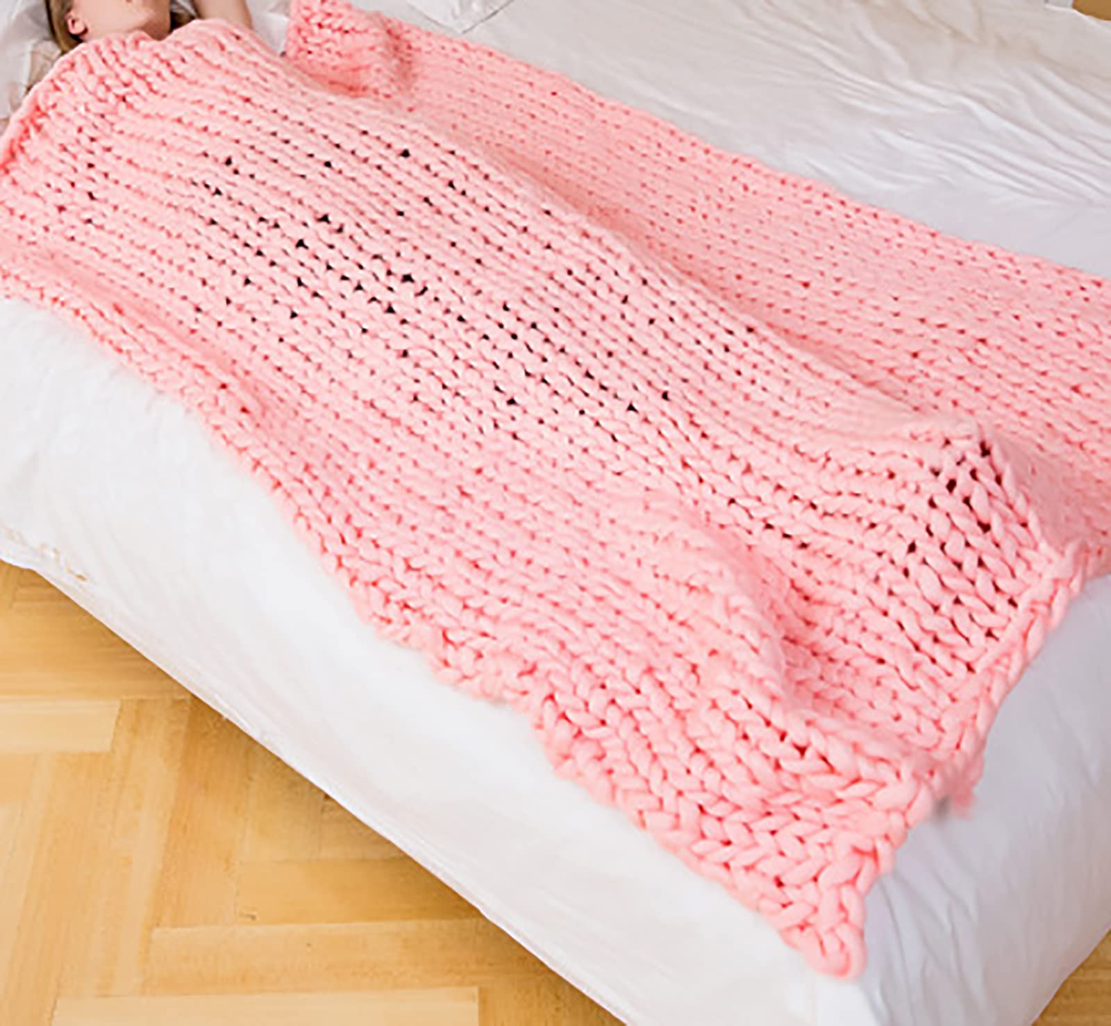 Chunky Knit Blanket - Extra Warm & Cozy Handmade Wool Throw Blanket for Couch, Bed, Sofa - Soft Knitted Bedspread for Home Decor (Pink, 80x100cm) - Perfect for Winter Nights, Living Room Lounging & Gift Giving