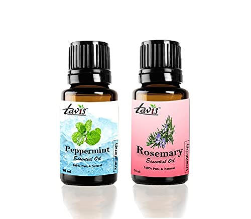 Pure Tavis Peppermint Essential Oil & Rosemary Essential Oil Set - 100% Natural for Aromatherapy, Diffuser, Massage & Skin Care