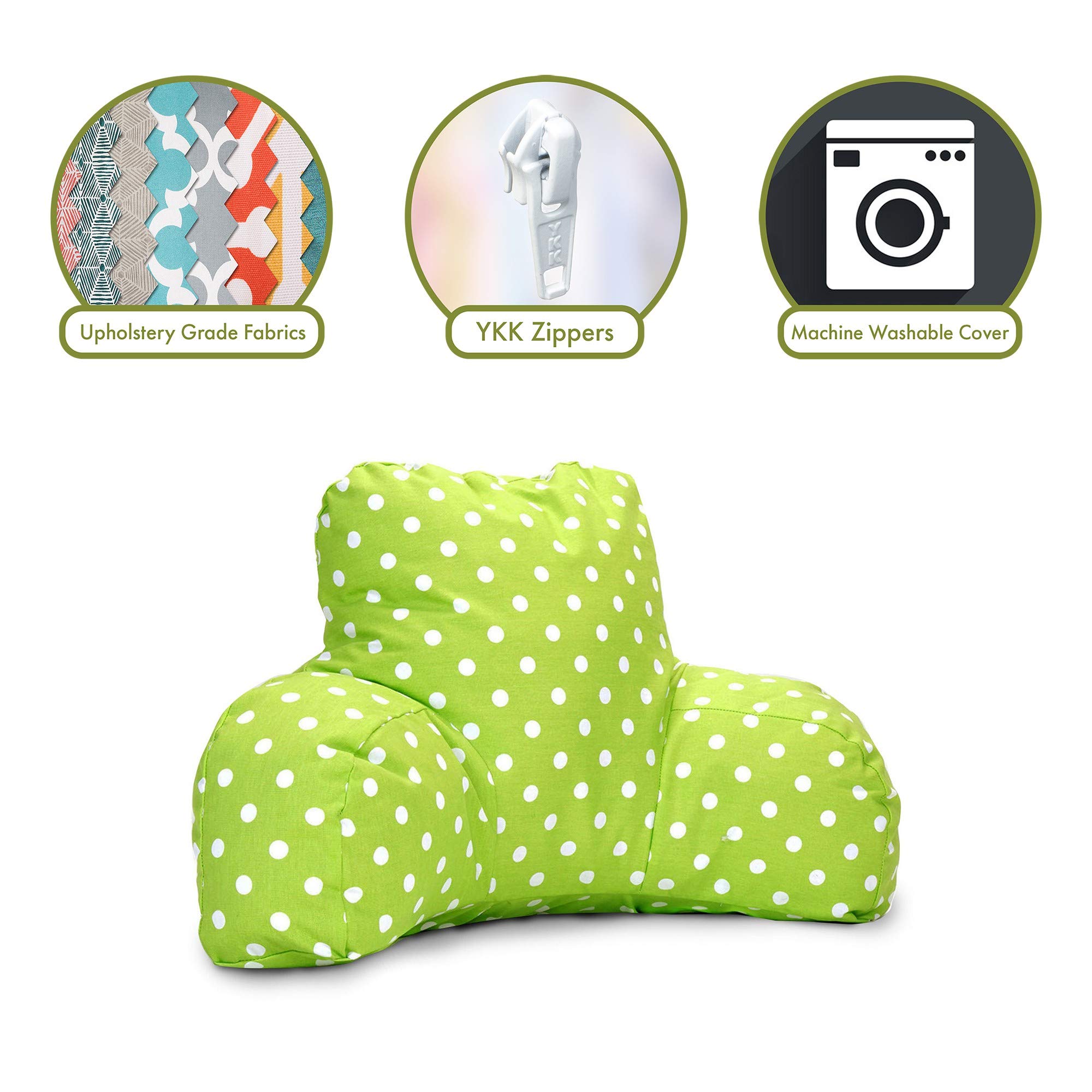 Majestic Home Goods Small Polka Dot Reading Pillow - Lime Green Comfort Cushion for Bed, Sofa & Reading Nook - Perfect for Kids, Teens & Adults
