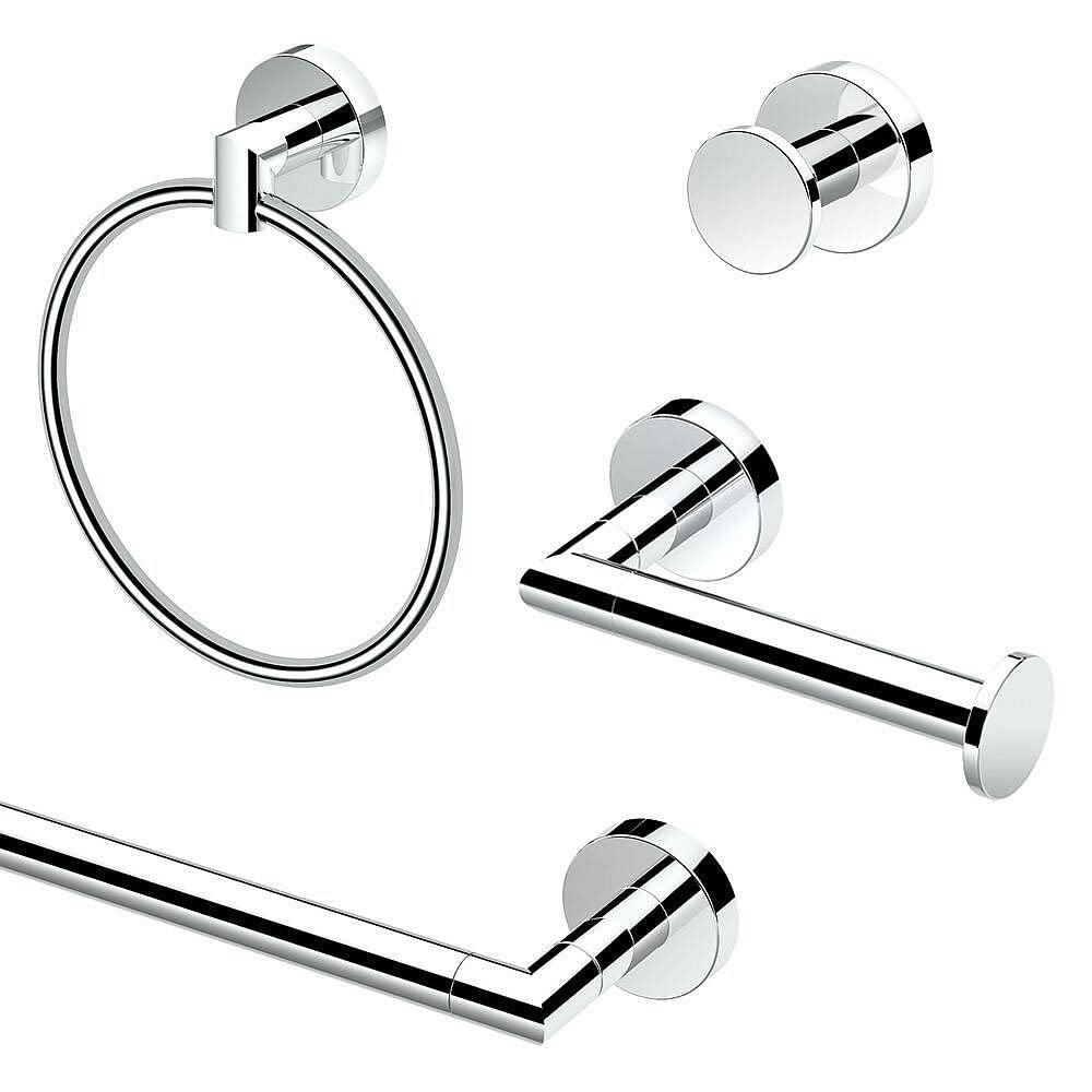 Gatco KA-GLA-4-PC Glam 4-Piece Bathroom Accessory Set in Chrome - Modern Vanity Organizer for Towel Bars, Robe Hooks & Tissue Holder - Perfect for Bathroom, Spa & Guest Room Decor
