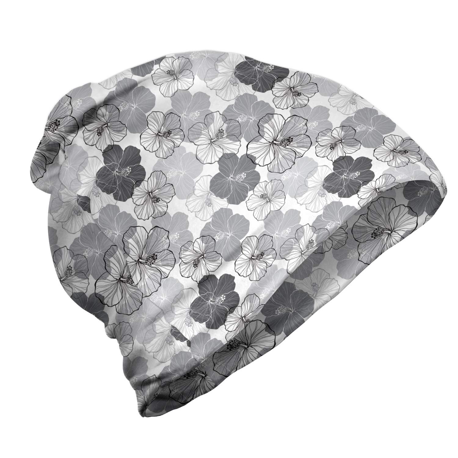 Ambesonne Unisex Beanie - Vintage Hibiscus Flowers Design - Warm Winter Hat for Men & Women - Perfect for Hiking, Camping & Outdoor Activities