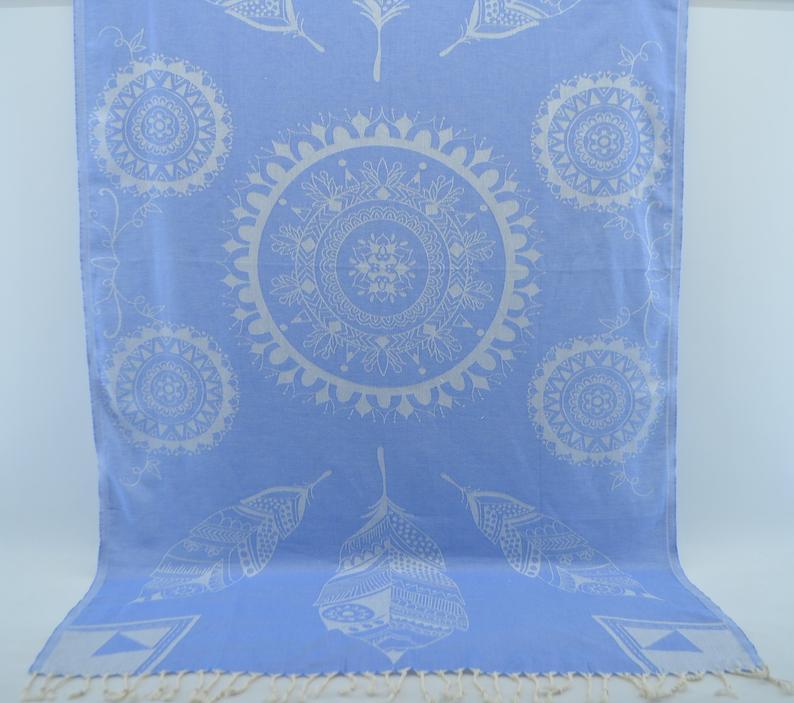 Light Blue Mandala 100% Cotton Bath Towel - Soft & Absorbent for Spa, Yoga, Beach & Home Decor