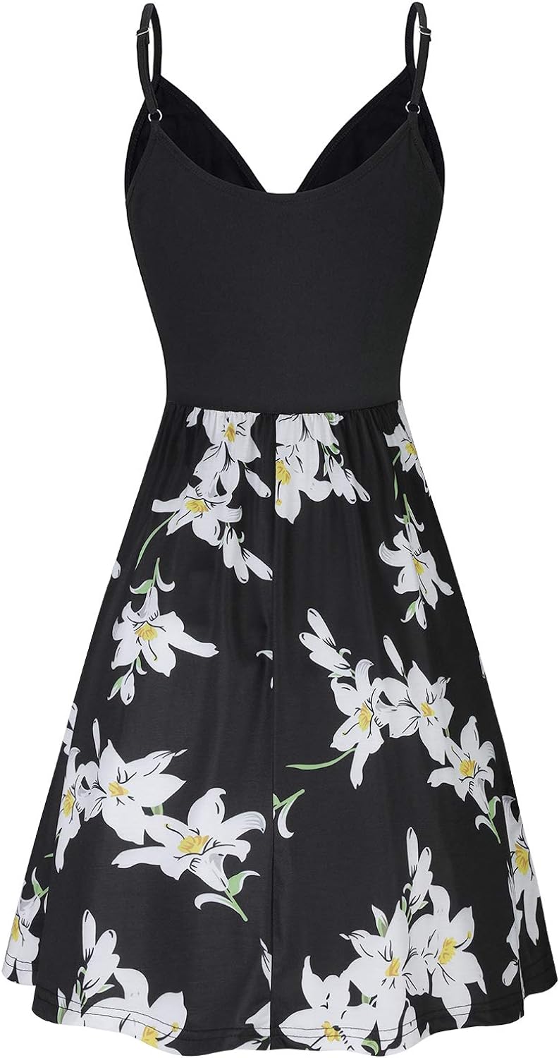 Elegant V-Neck Spaghetti Strap Casual Dress with Pockets - Perfect for Summer Outings, Beach Vacations & Date Nights