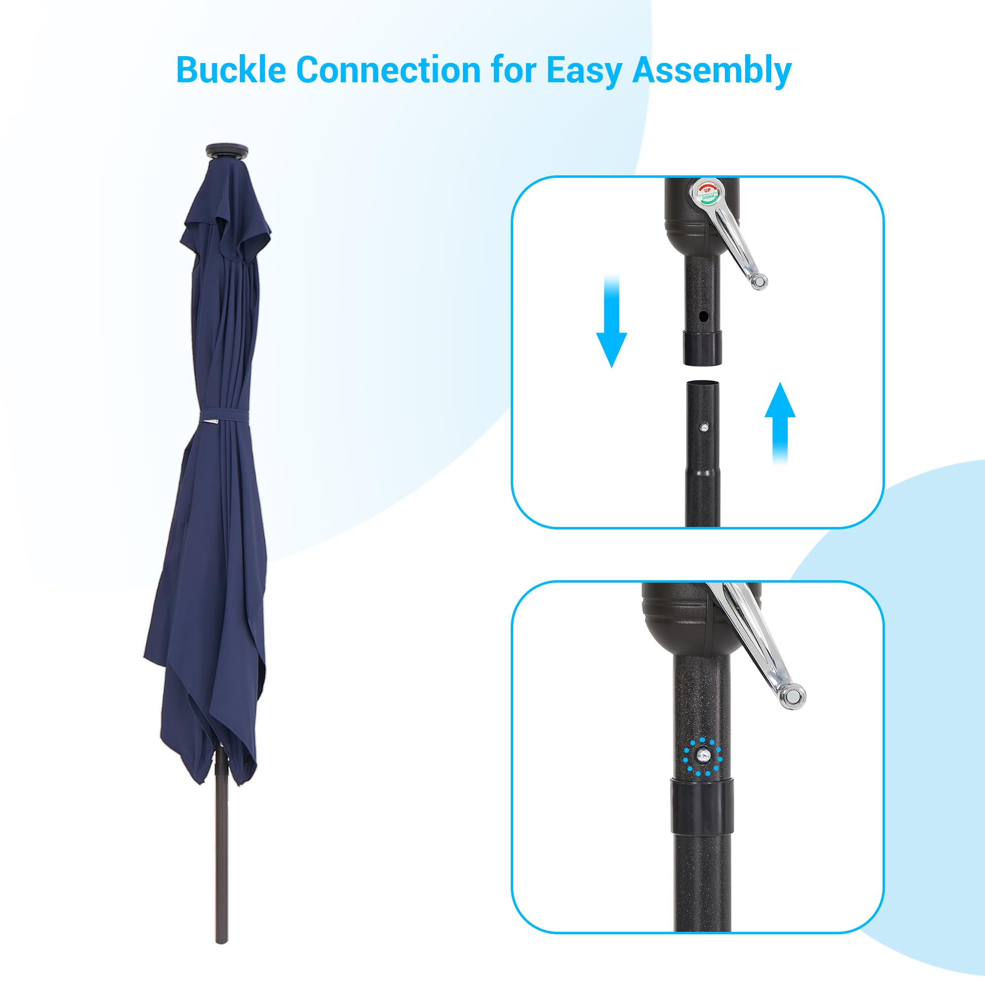 10x6.5ft Rectangle Patio Umbrella with Solar Lights - Adjustable Tilt & Crank Outdoor Sun Shade for Garden, Deck, Backyard, Pool, Beach - Perfect for Outdoor Dining, Lounging and Summer Relaxation