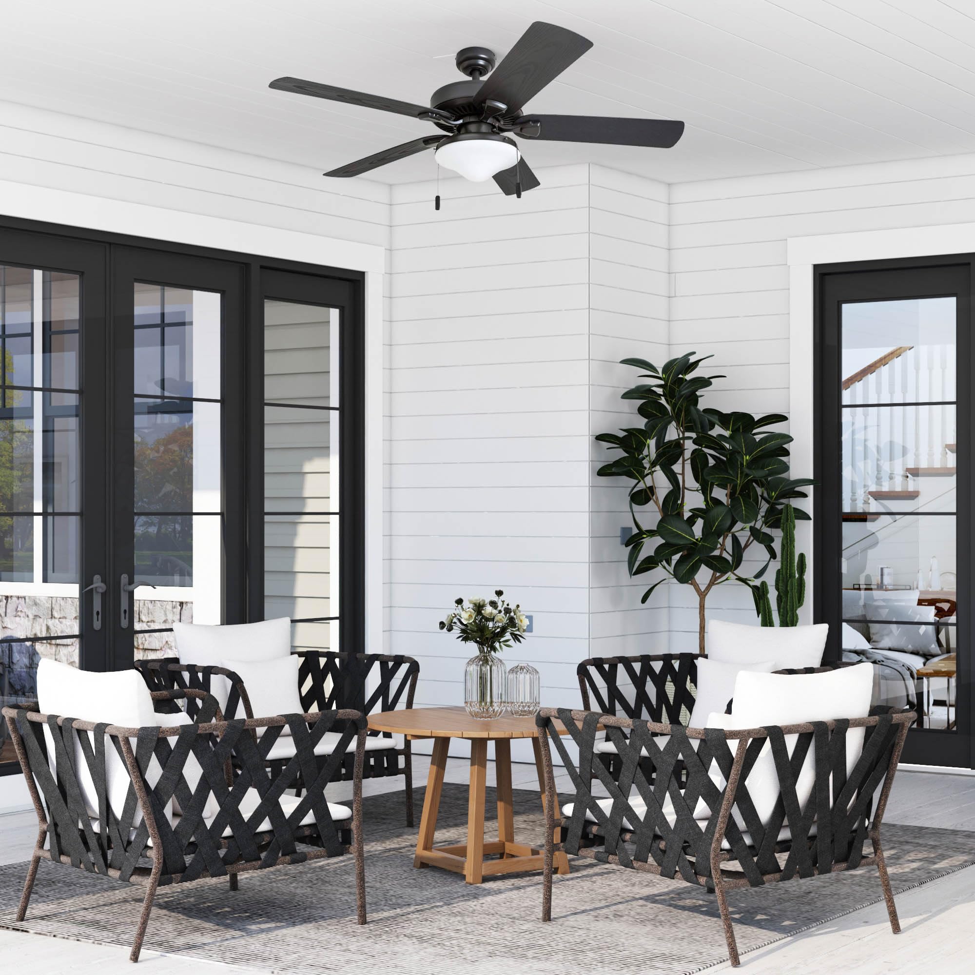 Honeywell Belmar 52 Inch Indoor/Outdoor Ceiling Fan with LED Light - 5 Blade Tri-Mount Design, Pull Chain Control, ETL Damp Rated, Bronze (50512-01) - Perfect for Living Rooms, Bedrooms, Patios and Covered Outdoor Spaces