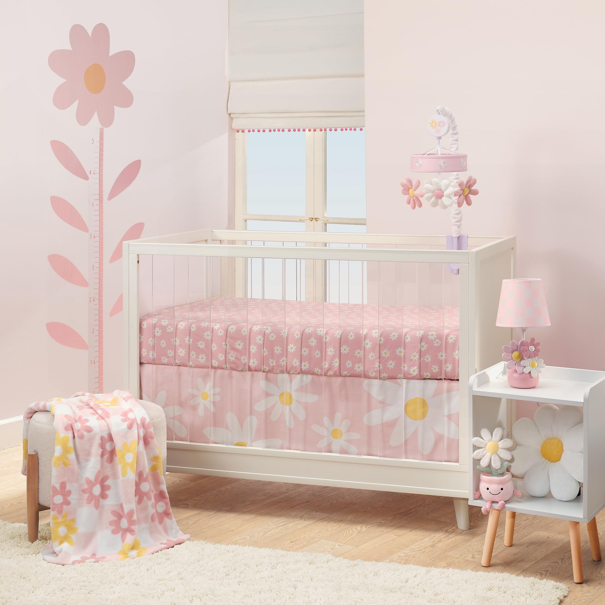 Lambs & Ivy Daisy Dreams 3-Piece Crib Bedding Set - Pink & White Modern Floral Nursery Decor | Perfect for Baby Girls' Room & Garden-Themed Nursery