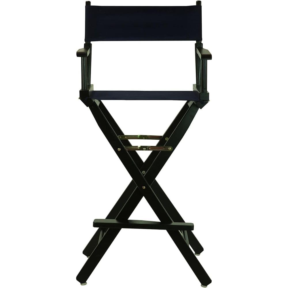 30-inch Directors Chair with Black Wood Frame & Navy Blue Canvas Seat - Folding Portable Bar Height Tall Chair for Makeup Artists, Filmmaking, Camping, Patio & Home Use | Perfect for Outdoor Events, Photography Studios & Backyard Relaxation