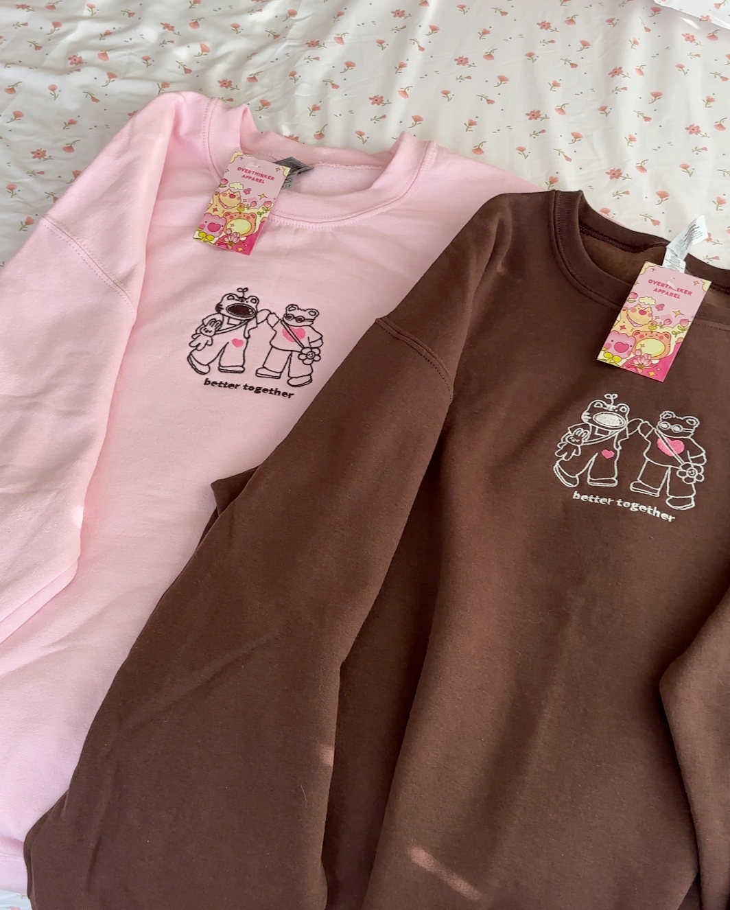 Better Together Embroidered Sweatshirt - Cute Matching Couples & Best Friends Gift (Brown/Pink) | Valentine's Day, Anniversary & Friendship Outfits