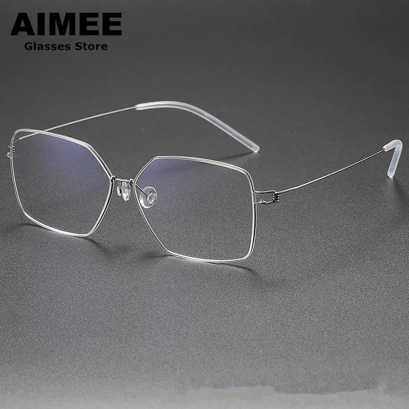 Aimee Women's Full Rim Polygon Square Screwless Titanium Eyeglasses Frame 61008 - Lightweight & Durable Glasses for Work, Reading, and Fashion Accessories