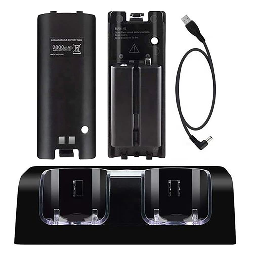 OSTENT Nintendo Wii Remote Controller Charger Dock Station with 2 Rechargeable Battery Packs - Black | Wireless Charging Solution for Wii Gaming Accessories | Perfect for Family Game Nights & Multiplayer Sessions