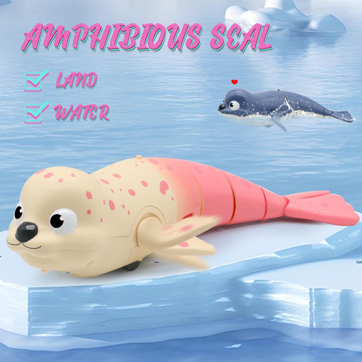 Waterproof Remote Control Seal Toy - 2.4Ghz Amphibious RC Swimming Robot Fish with Rechargeable Battery - Fun Bath & Pool Toy for Kids (Pink) - Perfect for Indoor Pools, Bathtime Play & Backyard Water Games