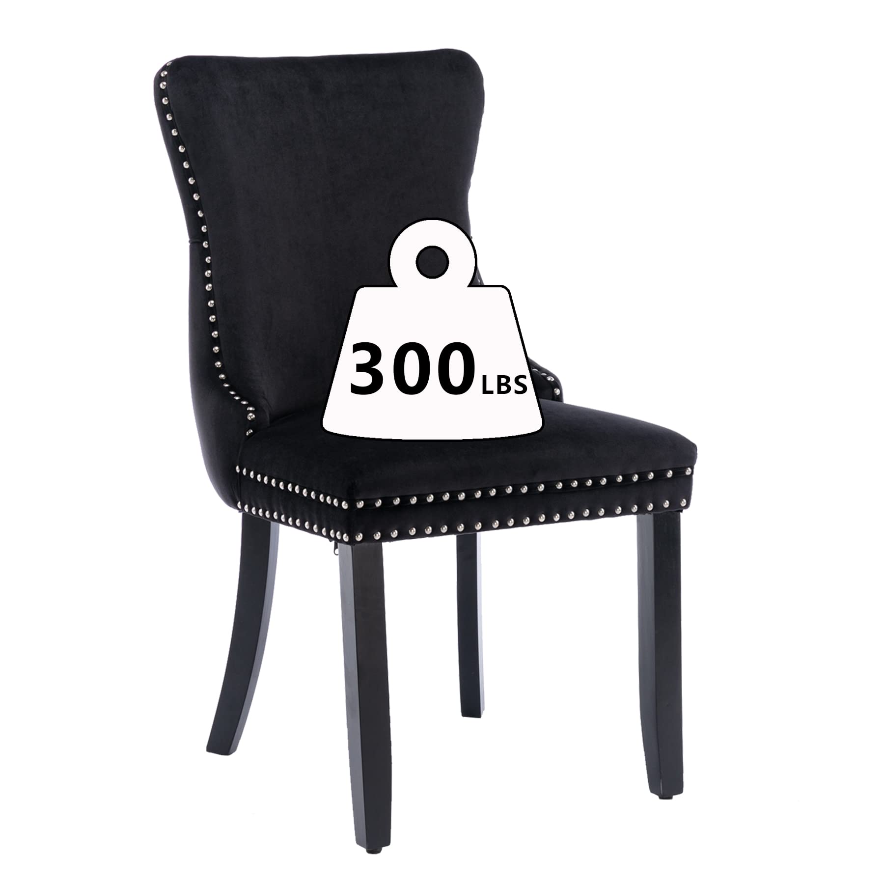 Velvet Upholstered Dining Chairs Set of 2 - Wingback Kitchen Accent Chairs with Solid Wood Legs, Nailhead Trim & Button Tufted Back - Stylish Luxury Elegant Black Dining Room Chairs for Home Decor & Entertaining