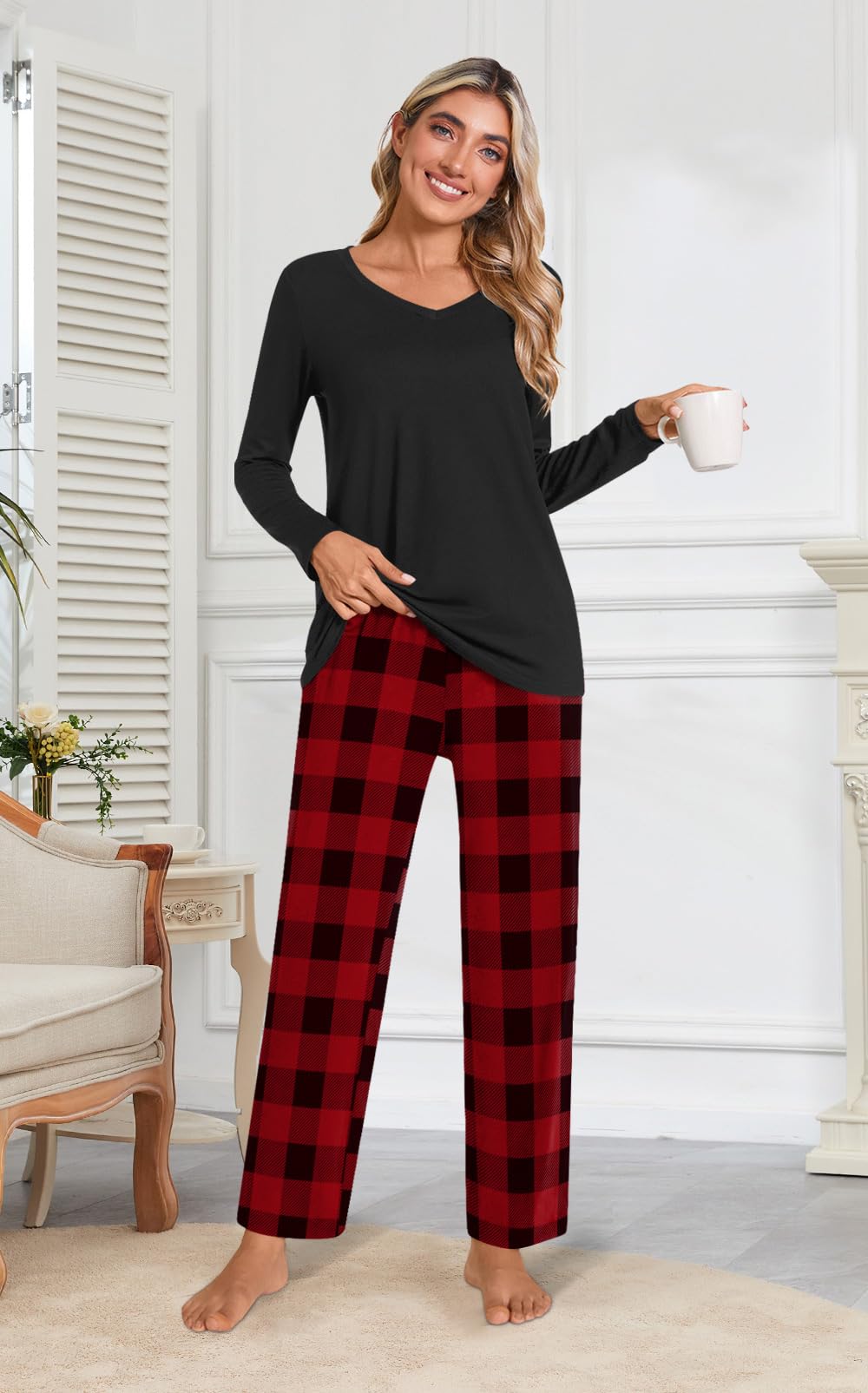 Anymiss Women's Long Sleeve Pajama Sets - Soft Winter & Spring Sleepwear with Pockets, Comfy Lounge PJS Sets (Sizes M-3XL) - Perfect for Cozy Nights, Relaxing at Home & Gift Giving