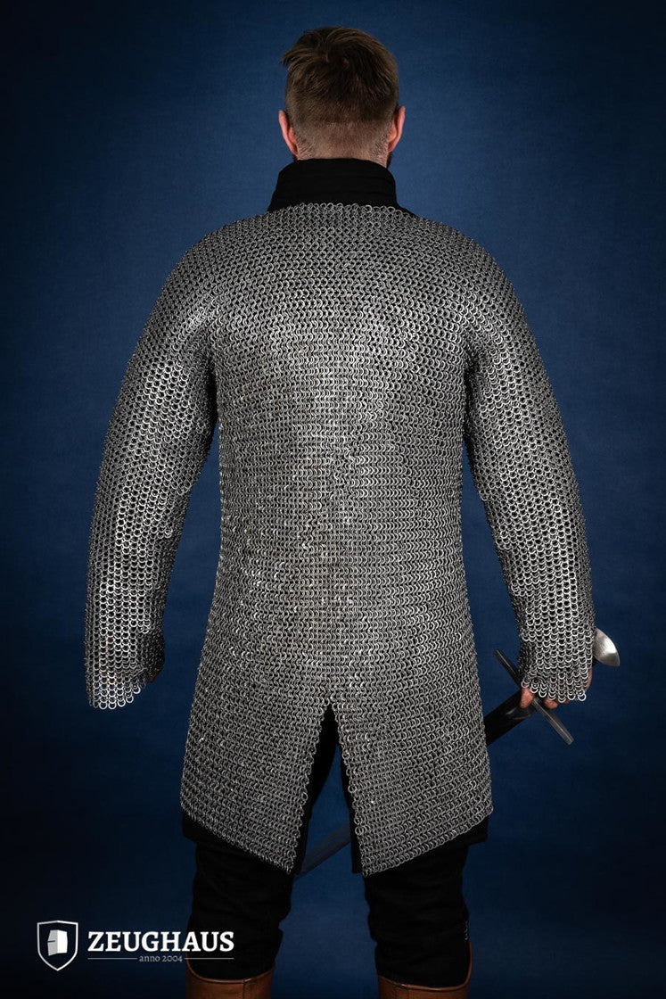 Flat Ring Riveted Chainmail Hauberk - 9mm Oiled Steel Medieval Armor for LARP, Cosplay & Renaissance Fairs - B Stock