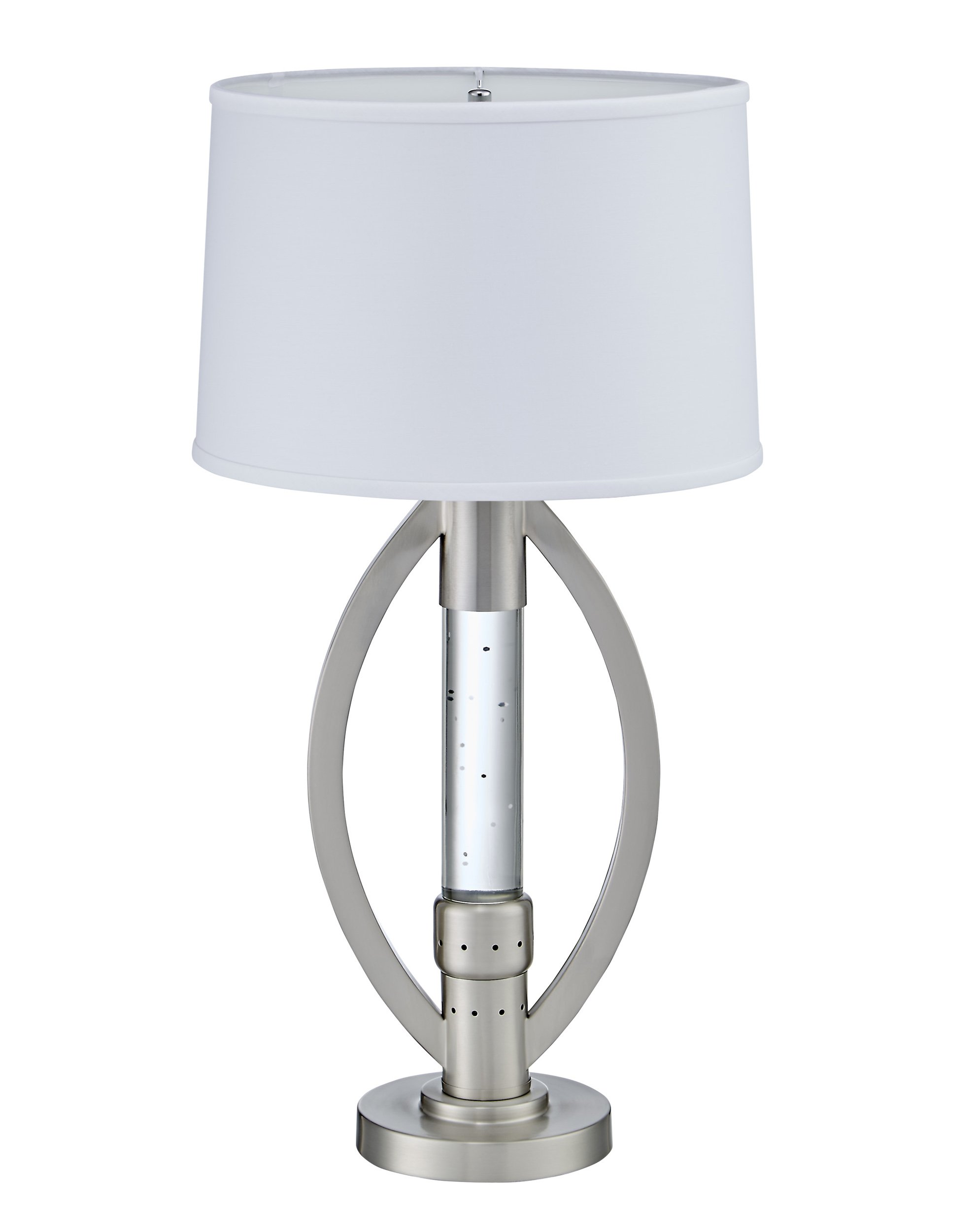 Homelegance Lucian Satin Nickel Table Lamp with Ellipse Frame & Sparkling Water Drops - Elegant Bedside Night Light for Living Room, Bedroom, or Office Decor