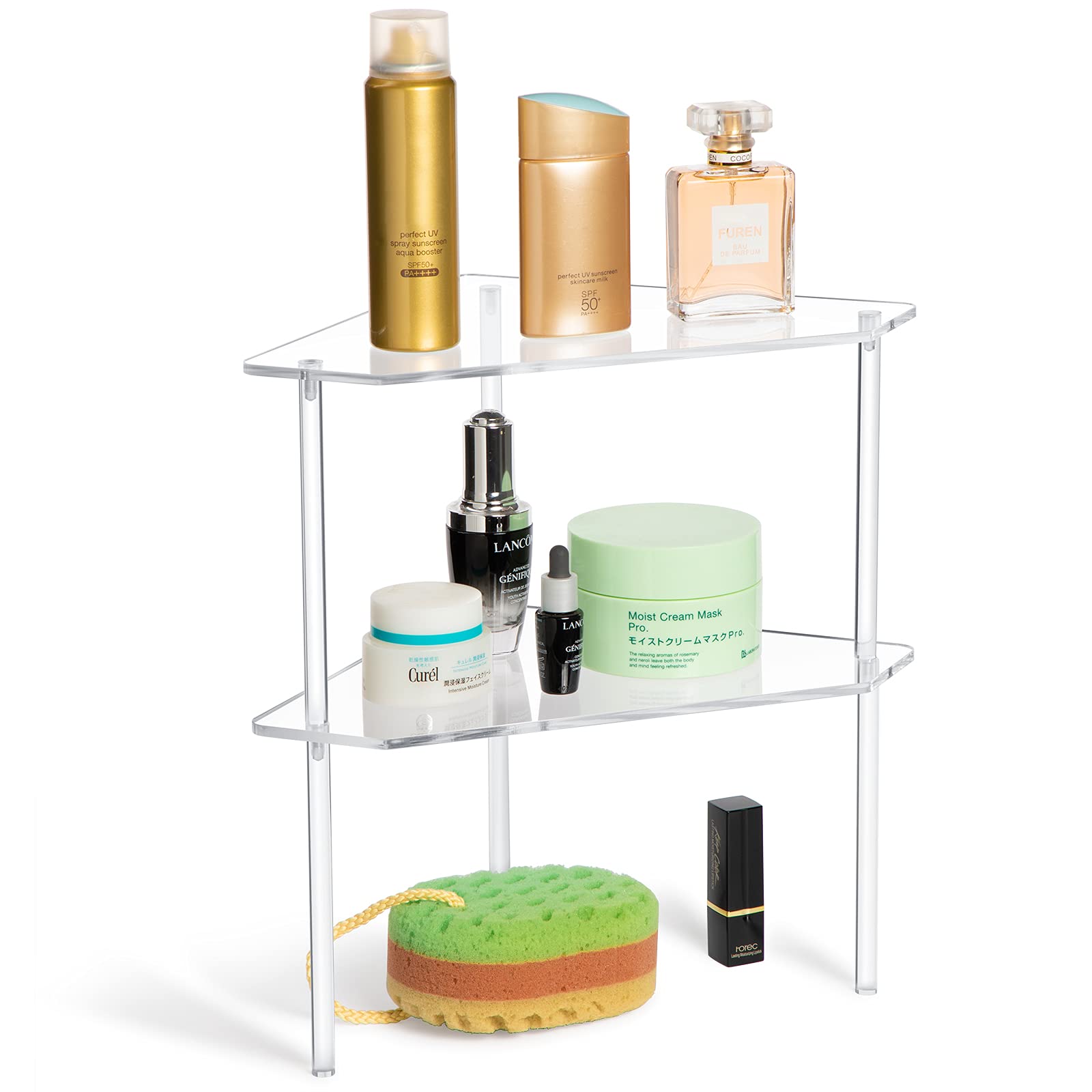 Jetec 2-Tier Clear Acrylic Corner Bathroom Organizer Shelf - Stackable Countertop Vanity Tray for Sink, Shower & Toilet - Perfect for Makeup Storage, Kitchen & Bathroom Organization (Space-Saving Solution for Small Spaces)