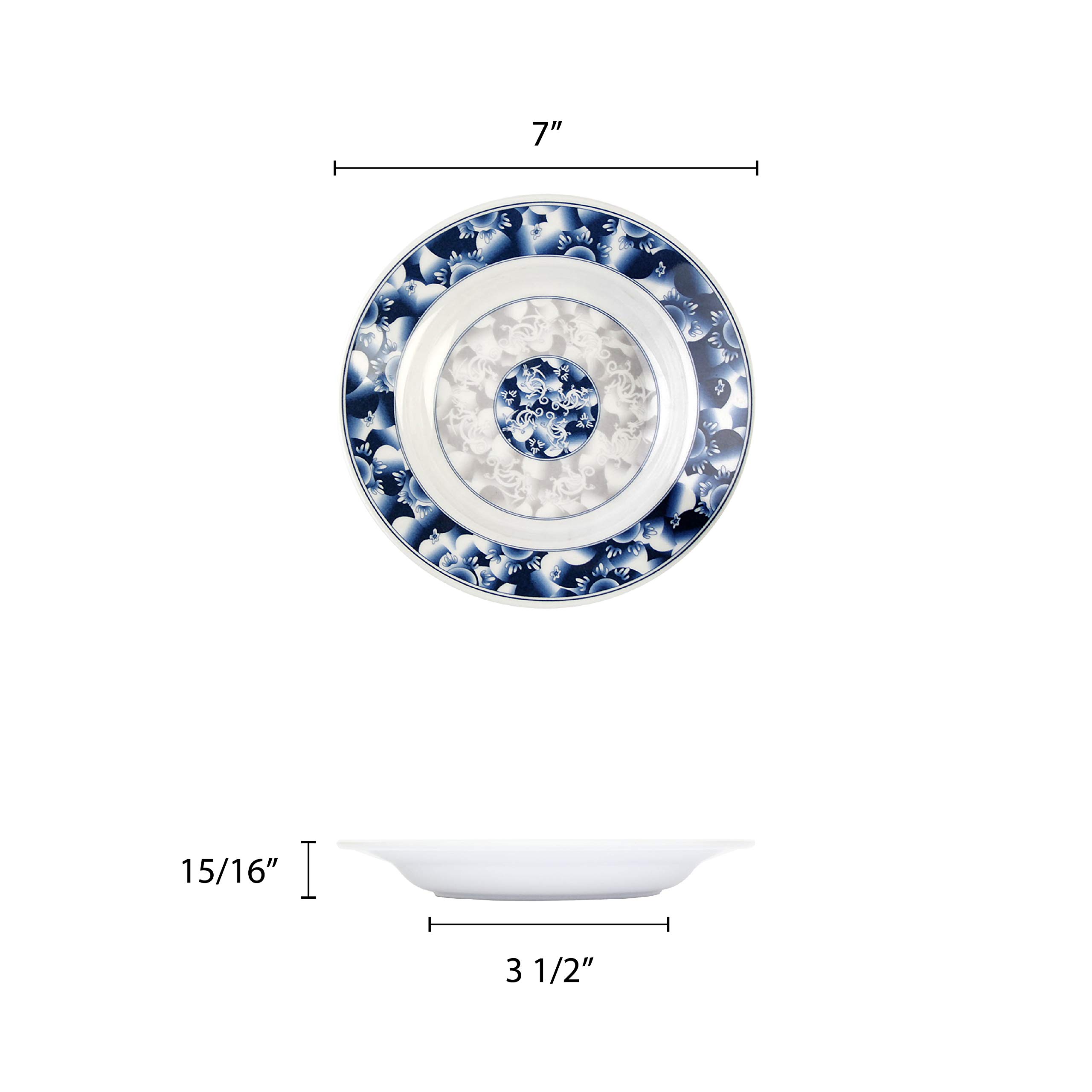 Premium Blue Dragon Melamine Dinnerware Set - 5 oz Soup Bowl, 7