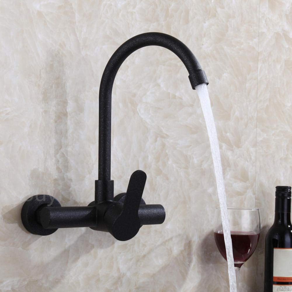 Wall-Mounted Concealed Kitchen Faucet - 304 Stainless Steel Single Lever Spray Faucet with Hot/Cold Water Control - Black - Perfect for Laundry Rooms & Modern Kitchens (Rotating Design)