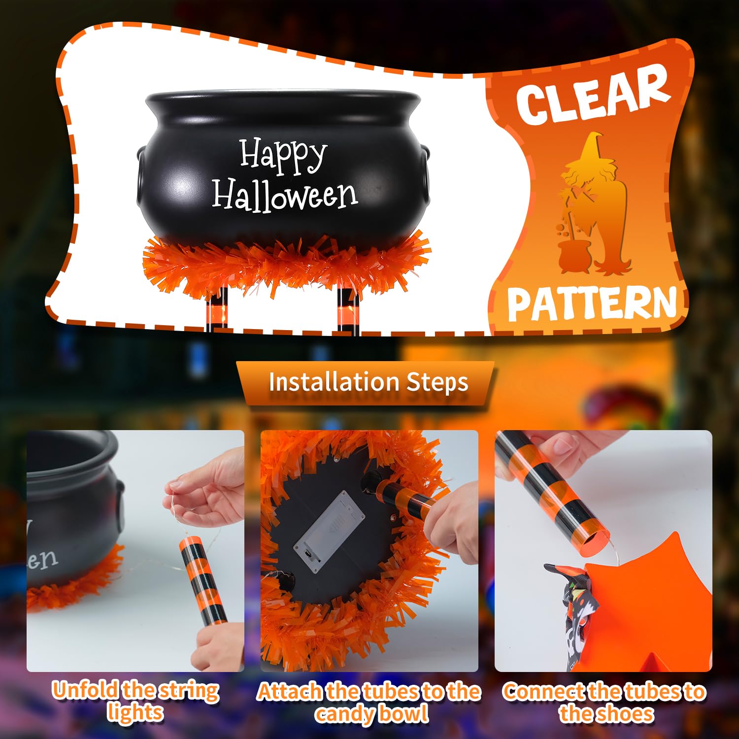 32IN Halloween Candy Bowl with Timer - Large Witches Cauldron Pot for Trick or Treat - Candy Display Rack for Halloween Party Decorations - Perfect for Home, School & Neighborhood Halloween Celebrations