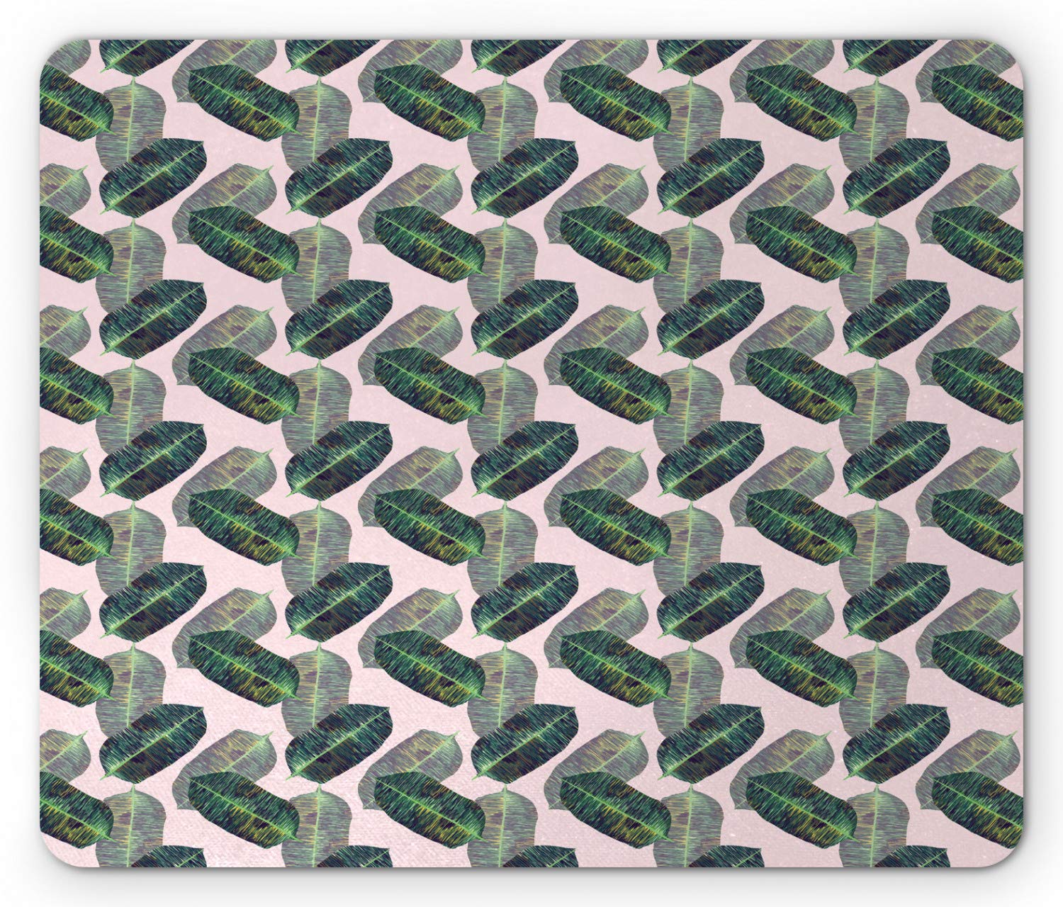 Ambesonne Tropical Leaves Mouse Pad - Colorful Abstract Hatched Design Non-Slip Rubber Mousepad, Standard Size Rectangle Computer Mouse Mat in Pale Pink Multicolor - Perfect for Office, Gaming & Home Workspace Decor