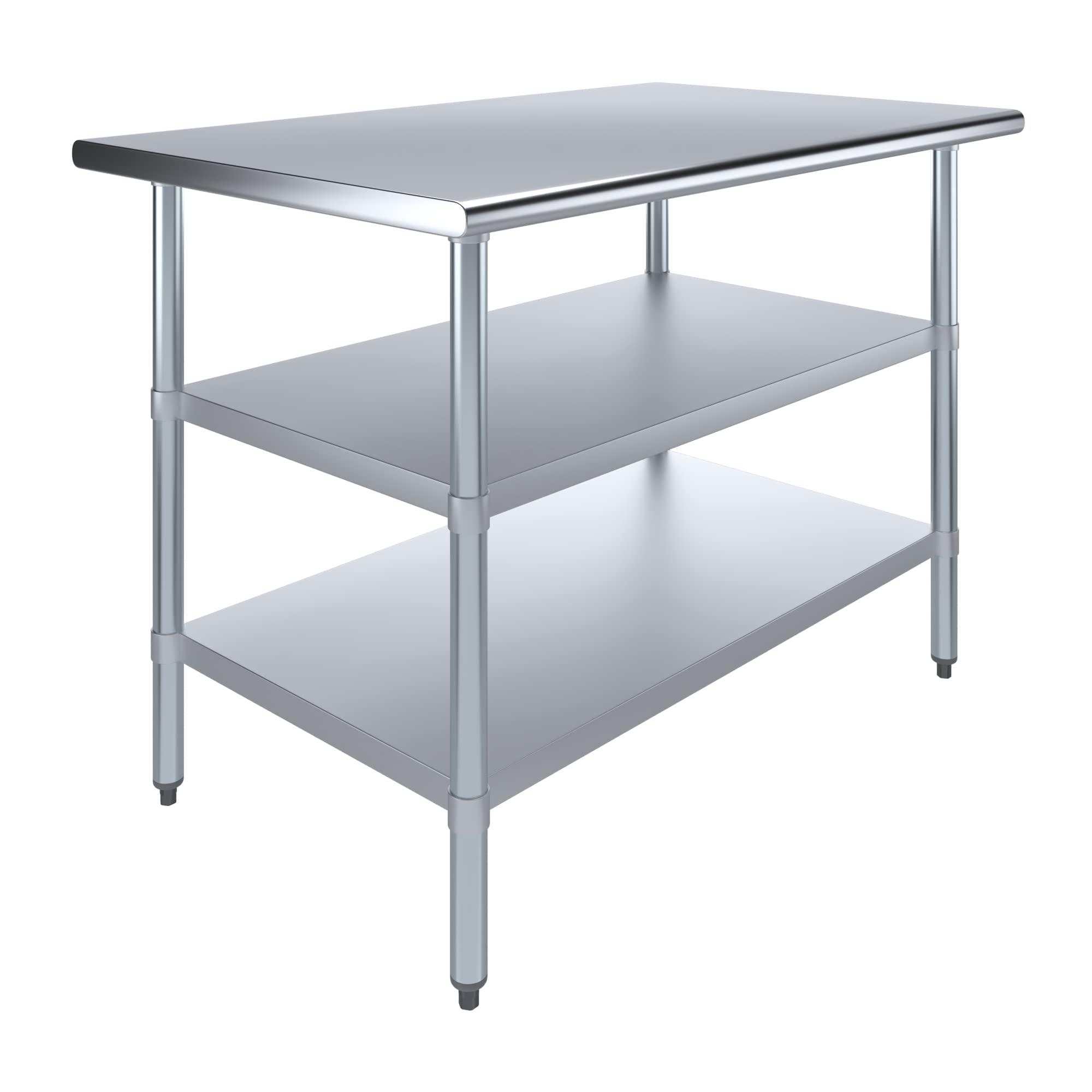 Stainless Steel Work Table with 2 Shelves | Heavy Duty Metal Utility Table for Commercial & Residential Use | NSF Certified 48
