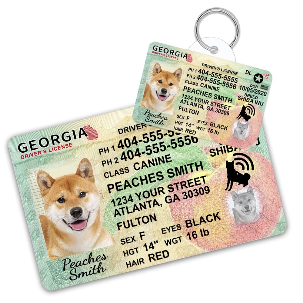 Custom Georgia Driver License Style Dog Tag & Wallet Card - Personalized Pet ID Tags for Dogs & Cats - Engraved Pet Name & Contact Info - Perfect for Travel, Walks & Emergency Identification
