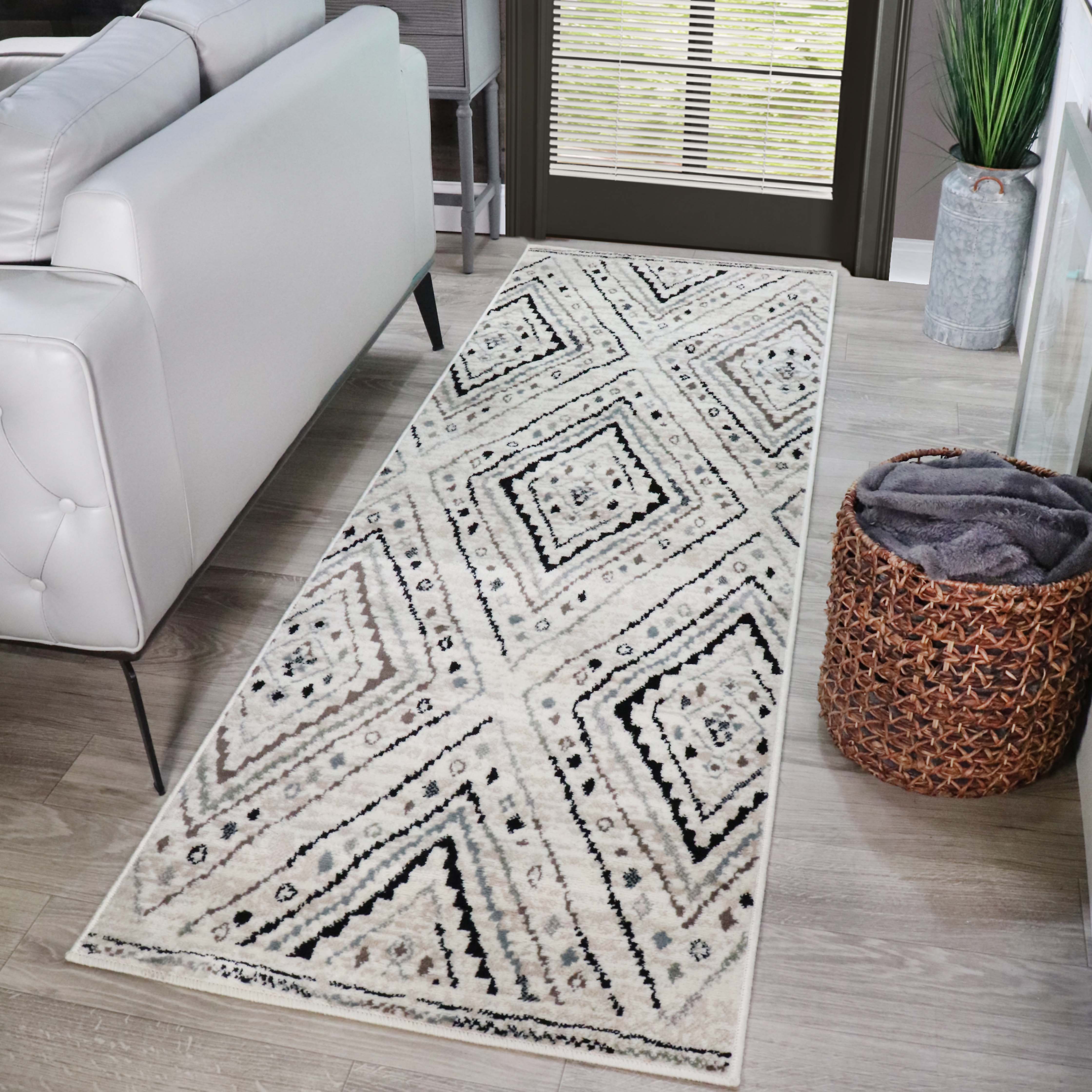 Ozark Modern Geometric Diamonds Slate Indoor Area Rug - Non-Slip Soft Living Room Carpet for Bedroom, Dining Room & Home Decor