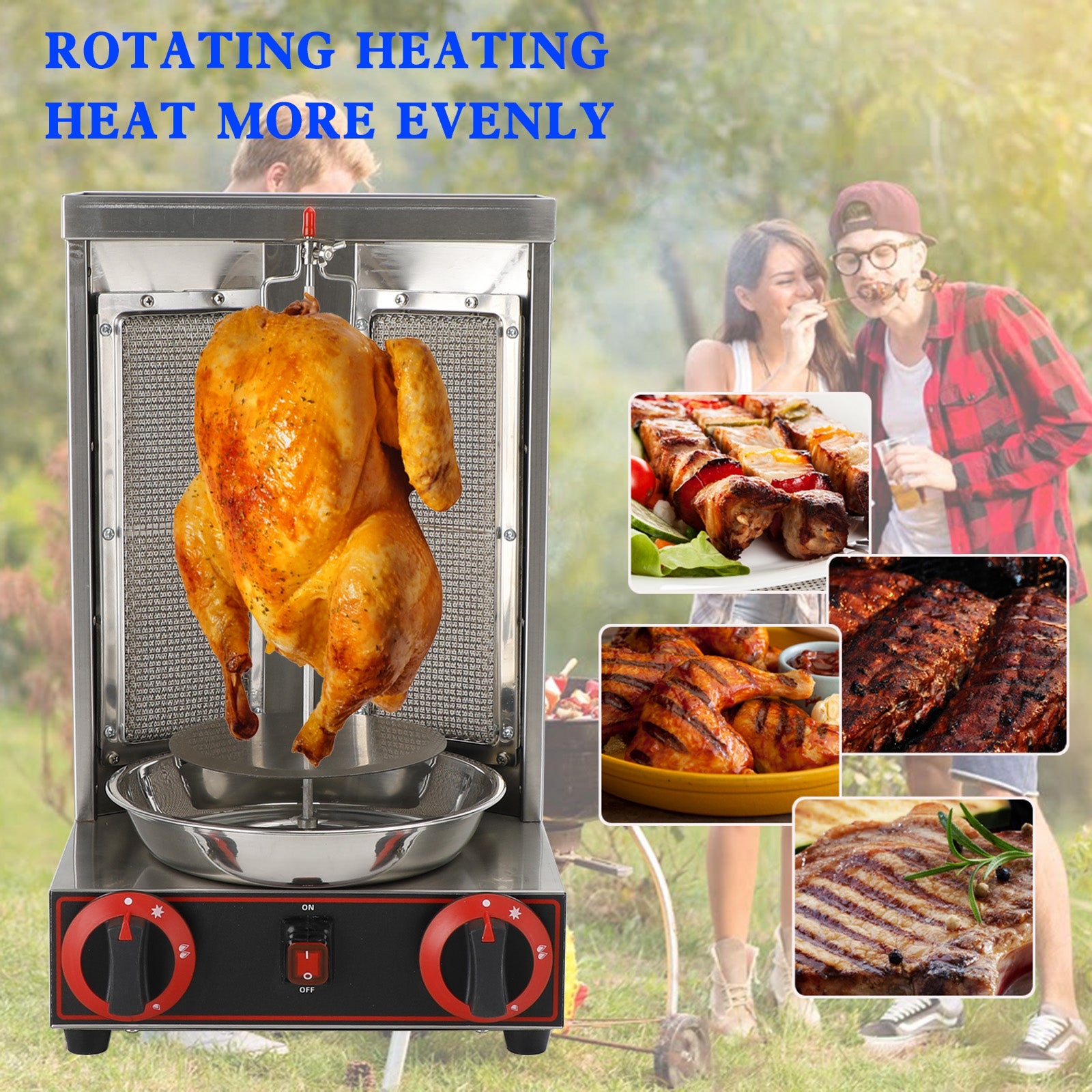 110V Commercial Spinning Doner Kebab Grill Machine - Gas Vertical Broiler Shawarma Rotisserie for Restaurant & Food Truck - Perfect for Gyro, Kebabs & Middle Eastern Cuisine