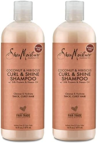 SheaMoisture Coconut & Hibiscus Curl & Shine Shampoo for Curly Hair - Sulfate Free with Shea Butter, Coconut Oil & Vitamin E - Anti-Frizz Treatment - Family Size 16 Fl Oz (Pack of 2) - Perfect for Daily Curly Hair Care & Frizz Control