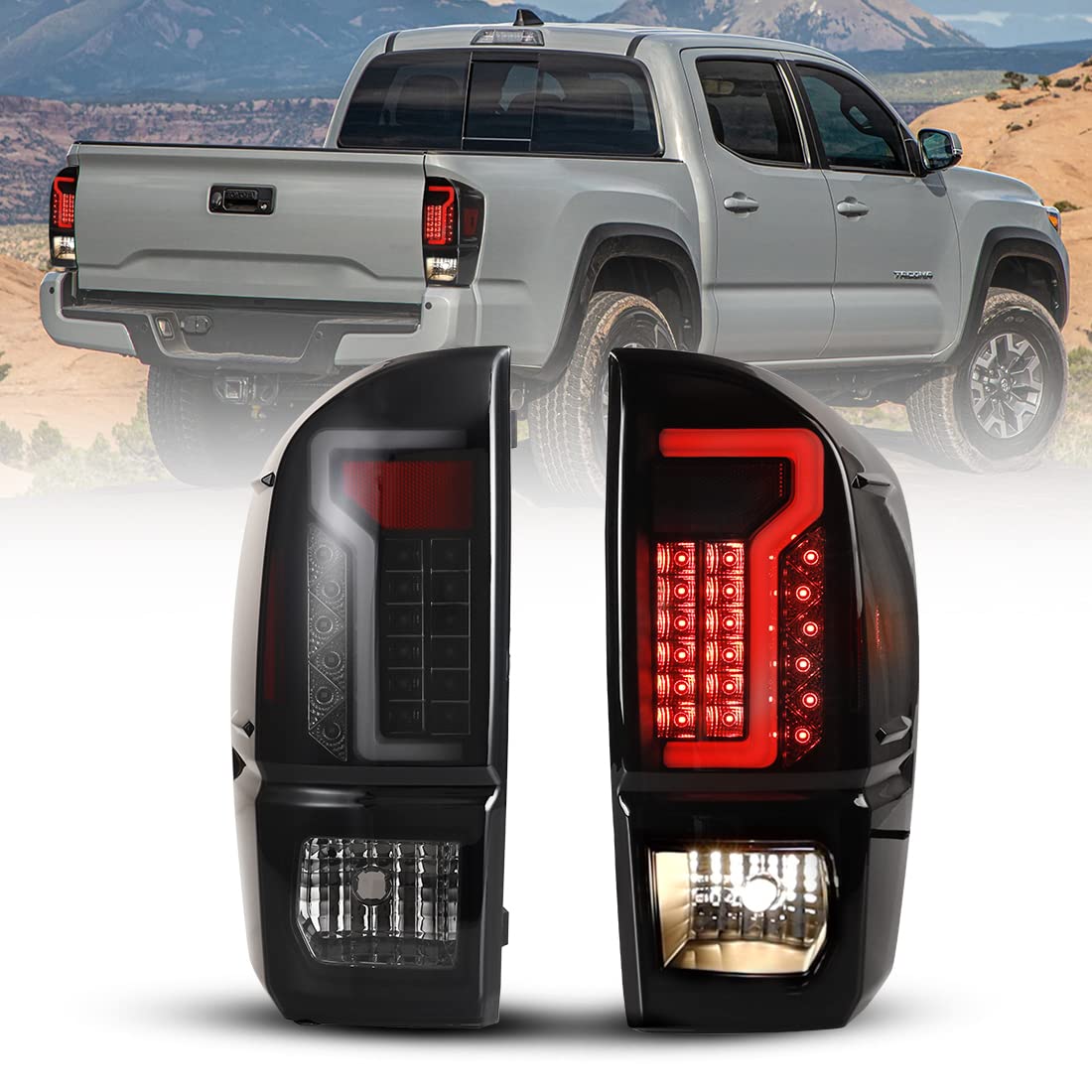 Nixon Offroad LED Tail Lights Assembly for 2016-2022 Toyota Tacoma - Smoke Lens Replacement with LED Turn Signal, Brake & Running Lights (Driver & Passenger Side) | Durable Off-Road Lighting for Night Driving & Adventure