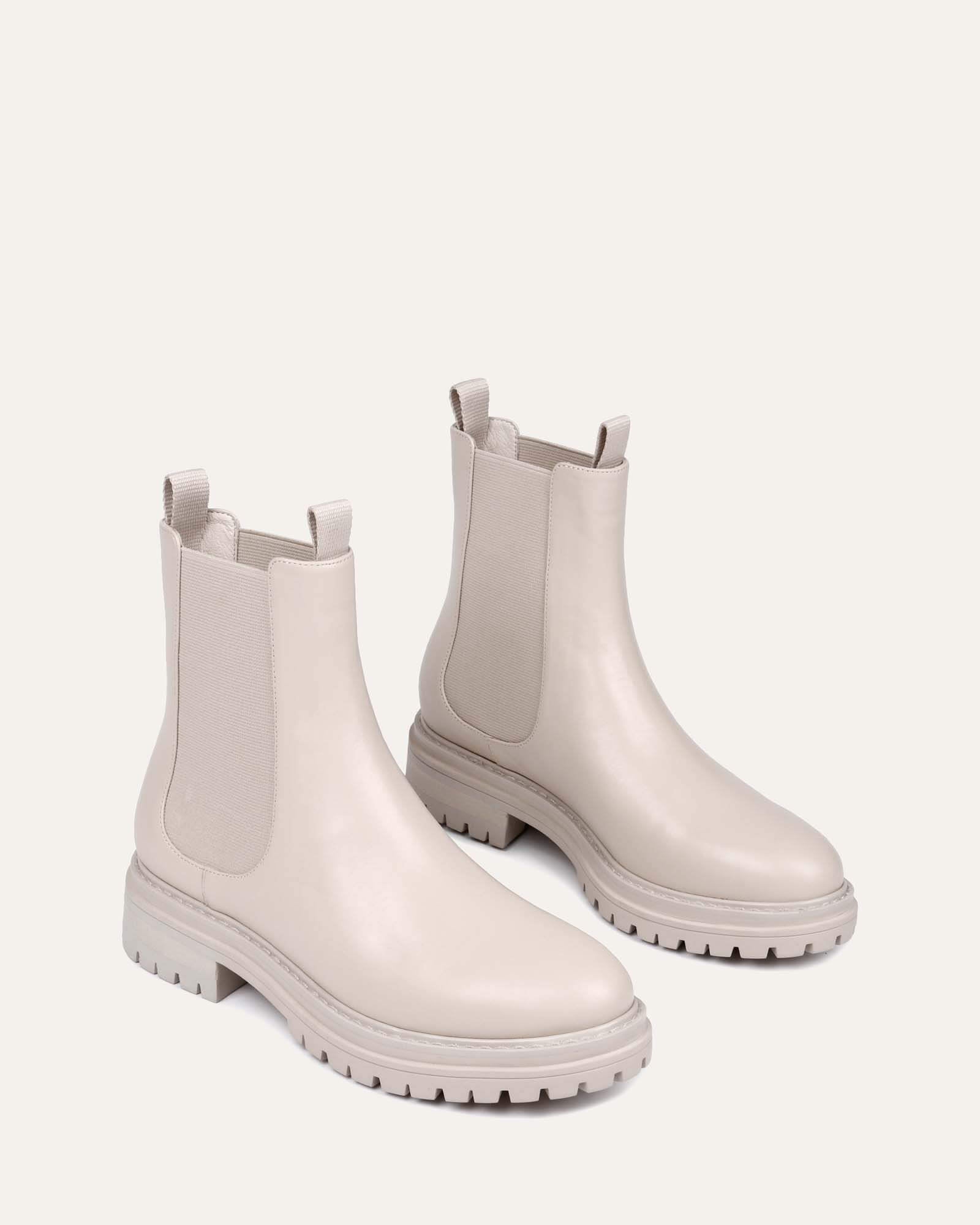 BLOOM Women's Flat Ankle Boots in Bone Leather - Comfortable Casual Shoes for Fall & Winter Fashion, Office Wear and Daily Outfits