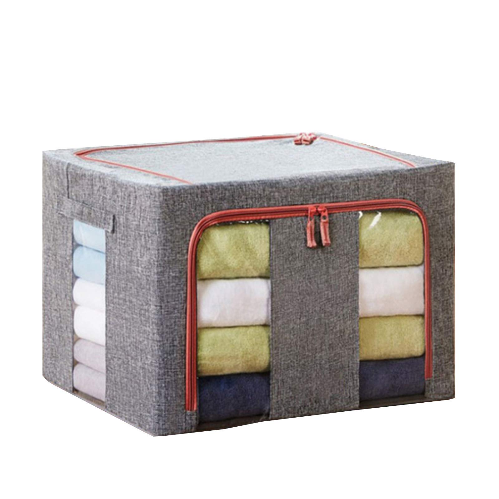 NAFS Fukasse 66L Large Capacity Storage Box - Oxford Cloth with Steel Frame, Clear Window & Sturdy Zipper - Perfect for Blankets, Comforters, Quilts, Clothes Organization - Great for Bedroom, Closet, Dorm, and Travel Storage Solutions