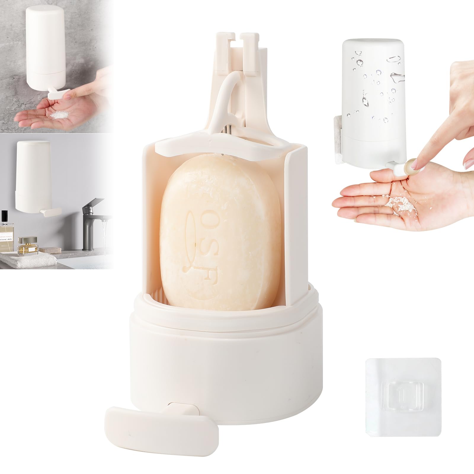 Waterproof Wall-Mounted Soap Grinder Dispenser - No Drill Easy Installation Bar Soap Container for Bathroom, Kitchen & Hotel Use | Perfect for Handmade Soap Storage & Hygienic Cleaning