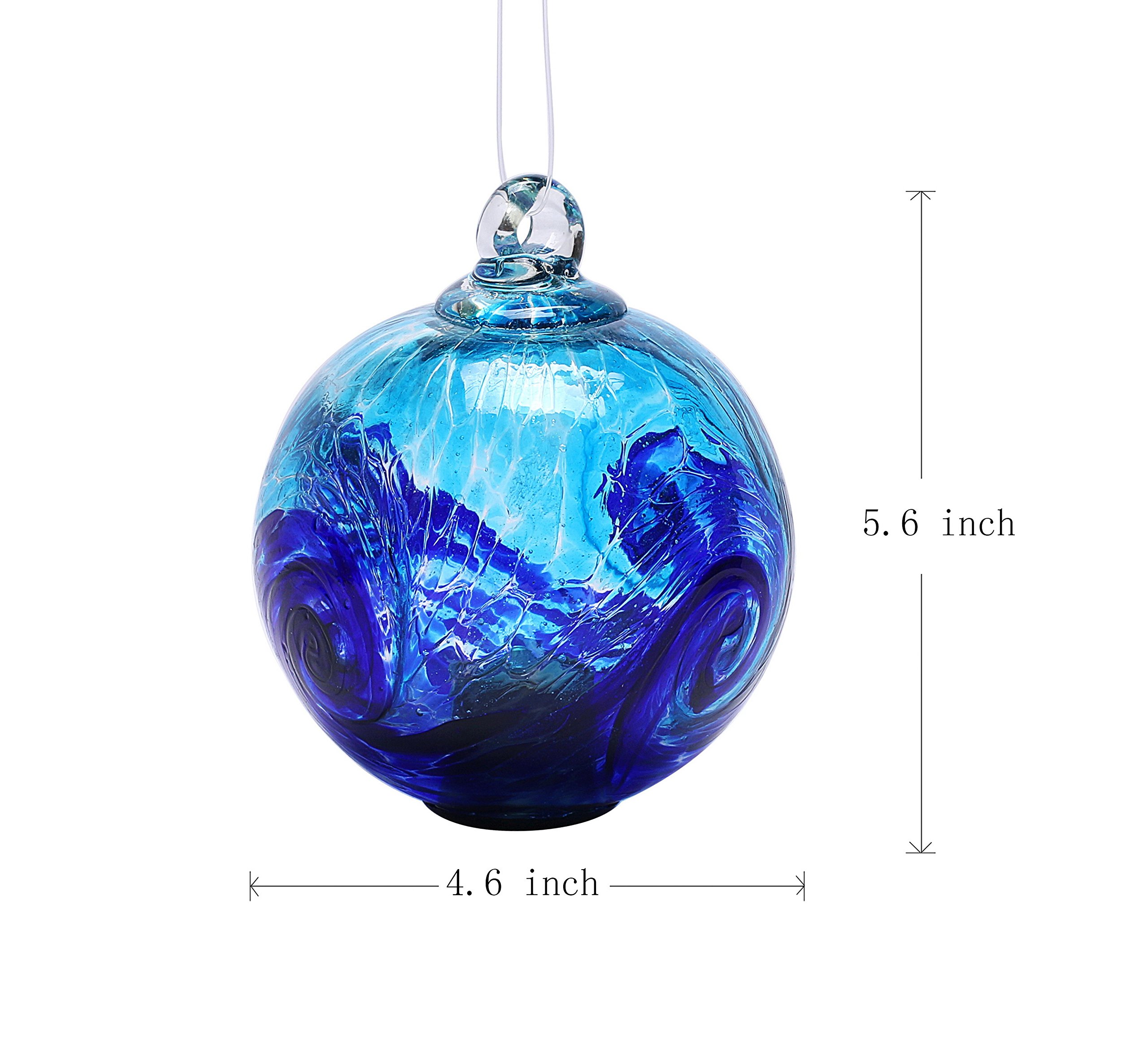4.6-Inch Solar Hanging Glass Gazing Ball - Aqua-Blue Swirl Outdoor Garden Decor for Patio, Yard & Landscape - Solar-Powered Decorative Orb for Evening Ambiance