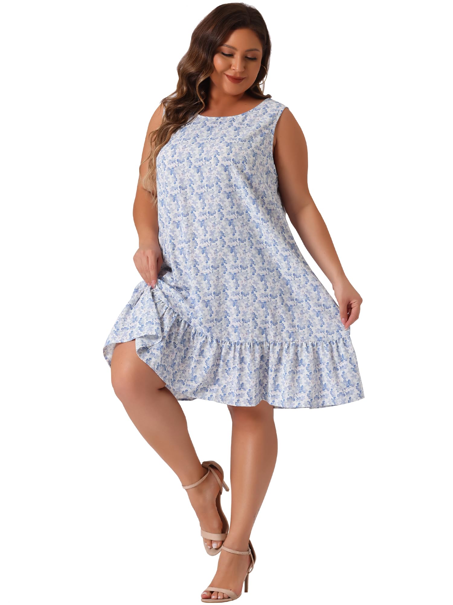 Agnes Orinda Plus Size Floral Swing Dress for Women - Sleeveless Ruffle Hem Summer Dress | Casual Wear, Beach Vacation, Garden Party Outfit