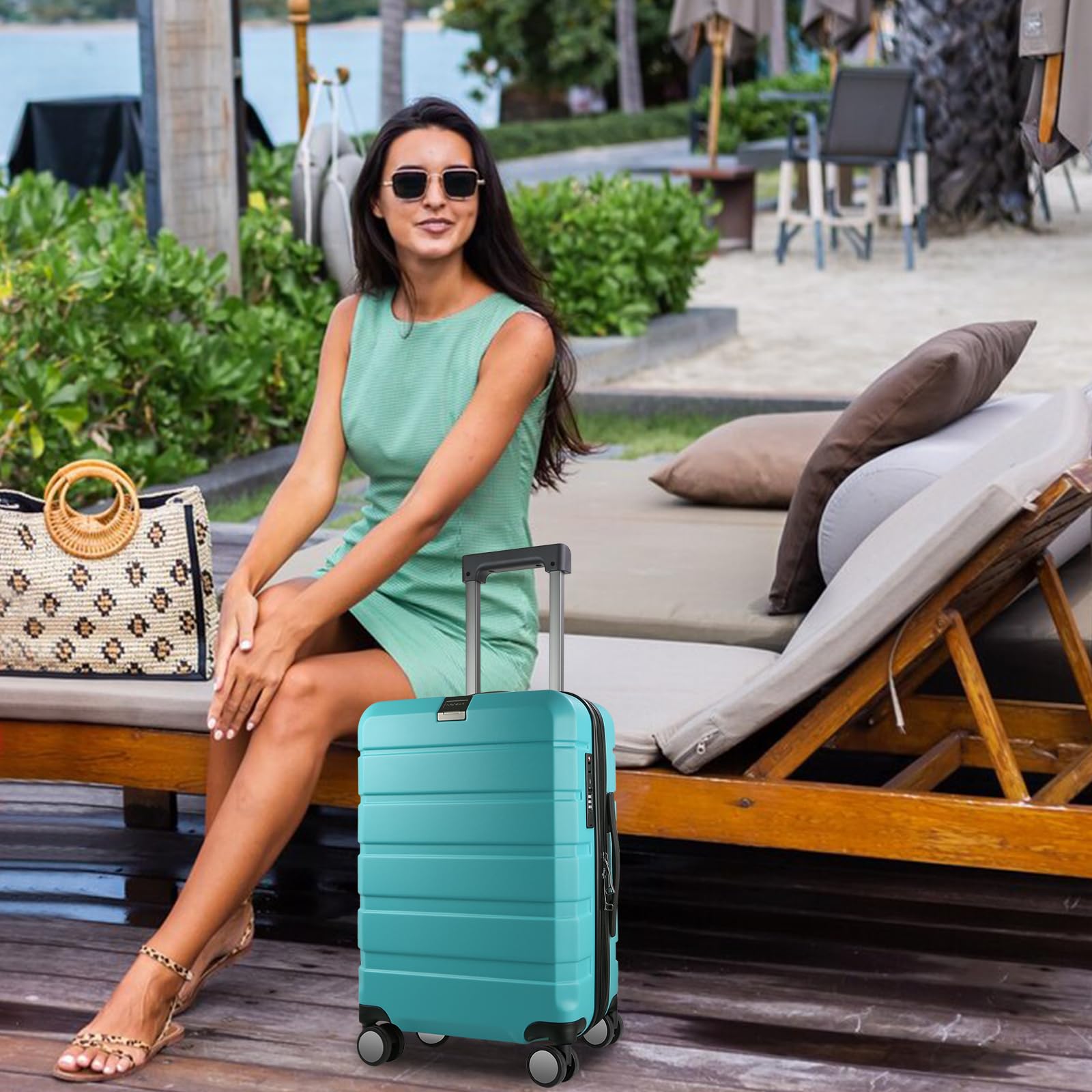 KROSER 20-Inch Expandable Hardside Carry-On Luggage with 360° Spinner Wheels, TSA Lock & USB Charging Port - Durable Lightweight Suitcase for Air Travel (Lake Blue) | Perfect for Business Trips & Weekend Getaways
