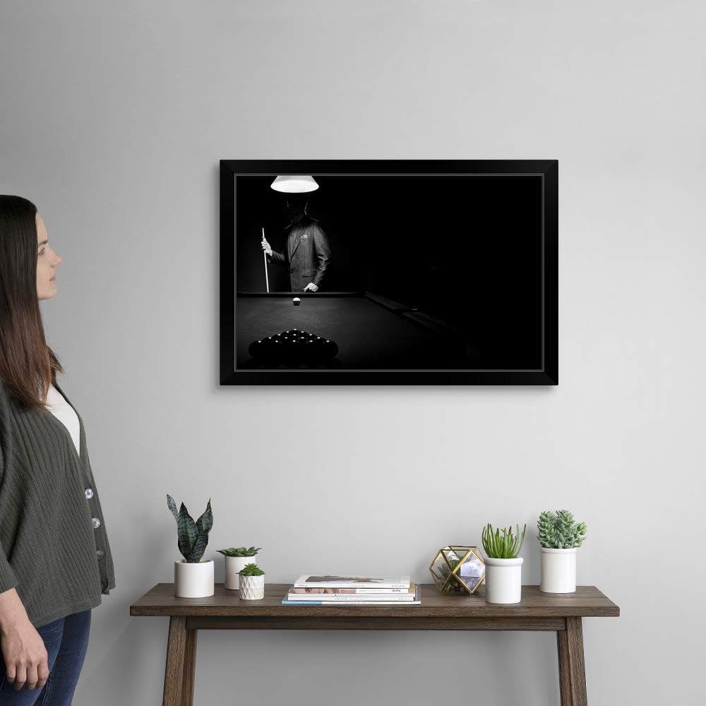Black Framed Billiards Art Print - Mystery Pool Player Behind Rack - Elegant Wall Decor for Game Rooms, Bars & Man Caves