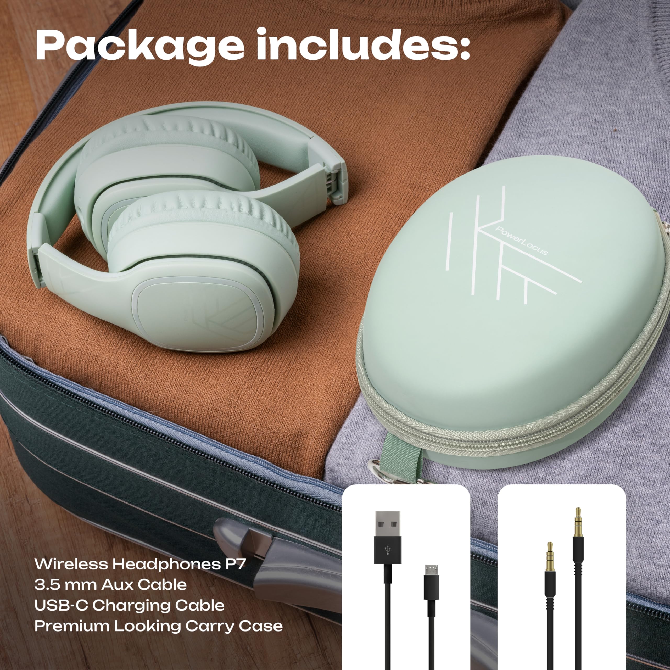 PowerLocus Bluetooth Over-Ear Headphones Wireless with Microphone - 50H Playtime, Foldable Design, Deep Bass & Hi-Fi Stereo Sound - Perfect for Travel, Gaming, Work Calls & Music Listening (PC/Phone Compatible)