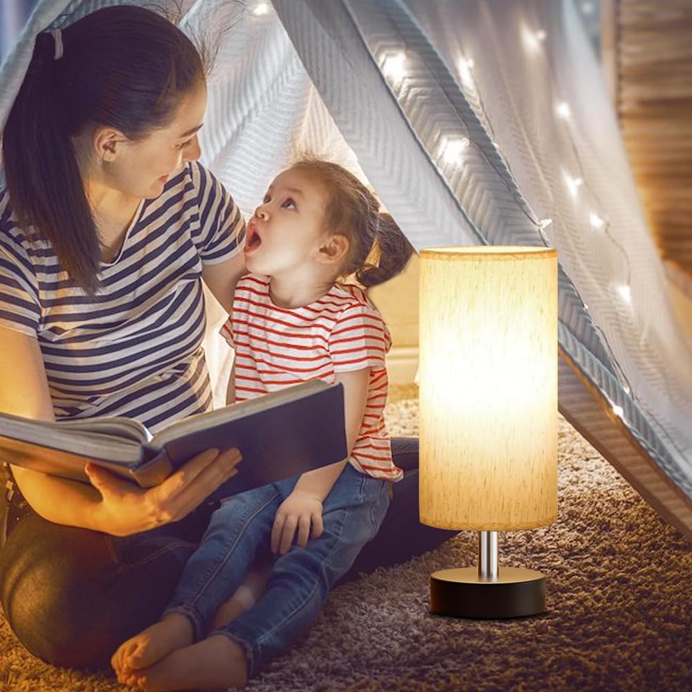 ICDLTJ Modern Fabric Shade Table Lamp - Bedside Nightstand Lamp with Wire Switch, Adjustable Desk Reading Light for Bedroom, Living Room, Kids Room, Office, and Dorm Decor