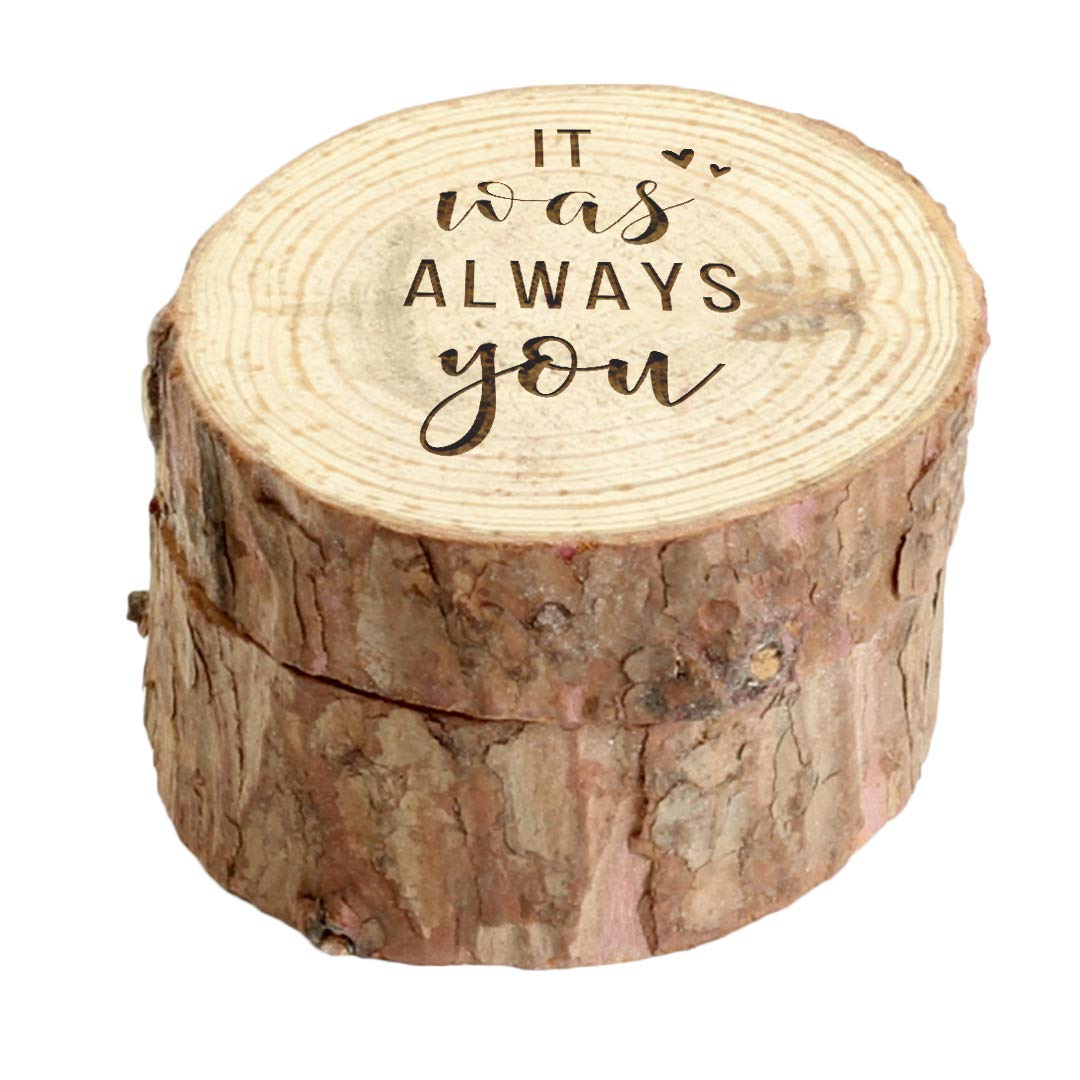 Koyal Wholesale Engraved Oak Wood Ring Box - Real Wood Engagement Ring Case with 'It Was Always You' Engraving - Perfect for Wedding Proposals, Anniversary Gifts & Jewelry Storage