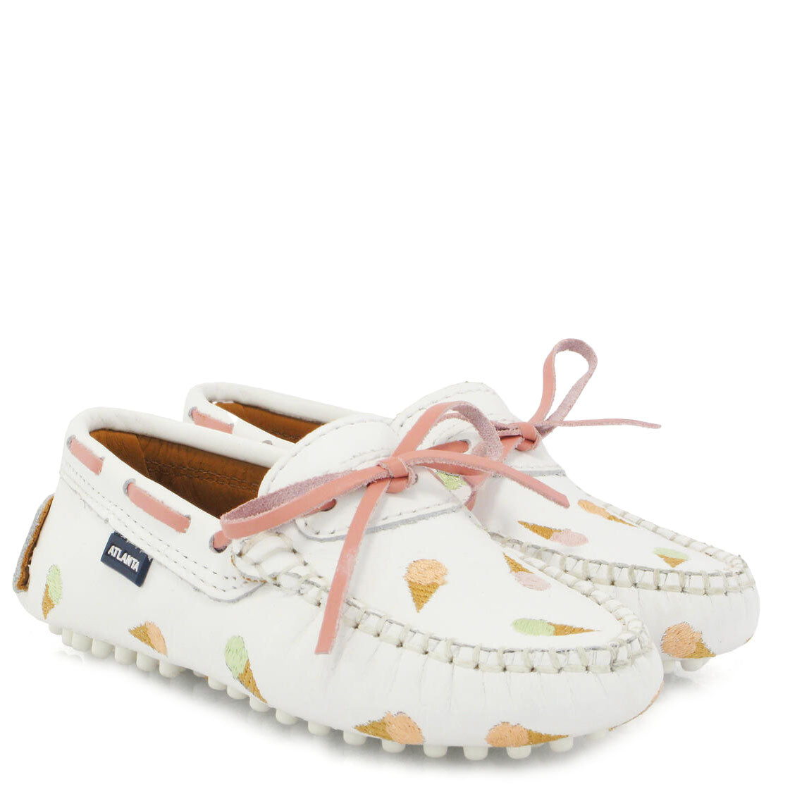 Atlanta Moccasin White Ice Cream Printed Bow Loafers - Comfortable Casual Slip-On Shoes for Women | Perfect for Office, Parties & Everyday Wear