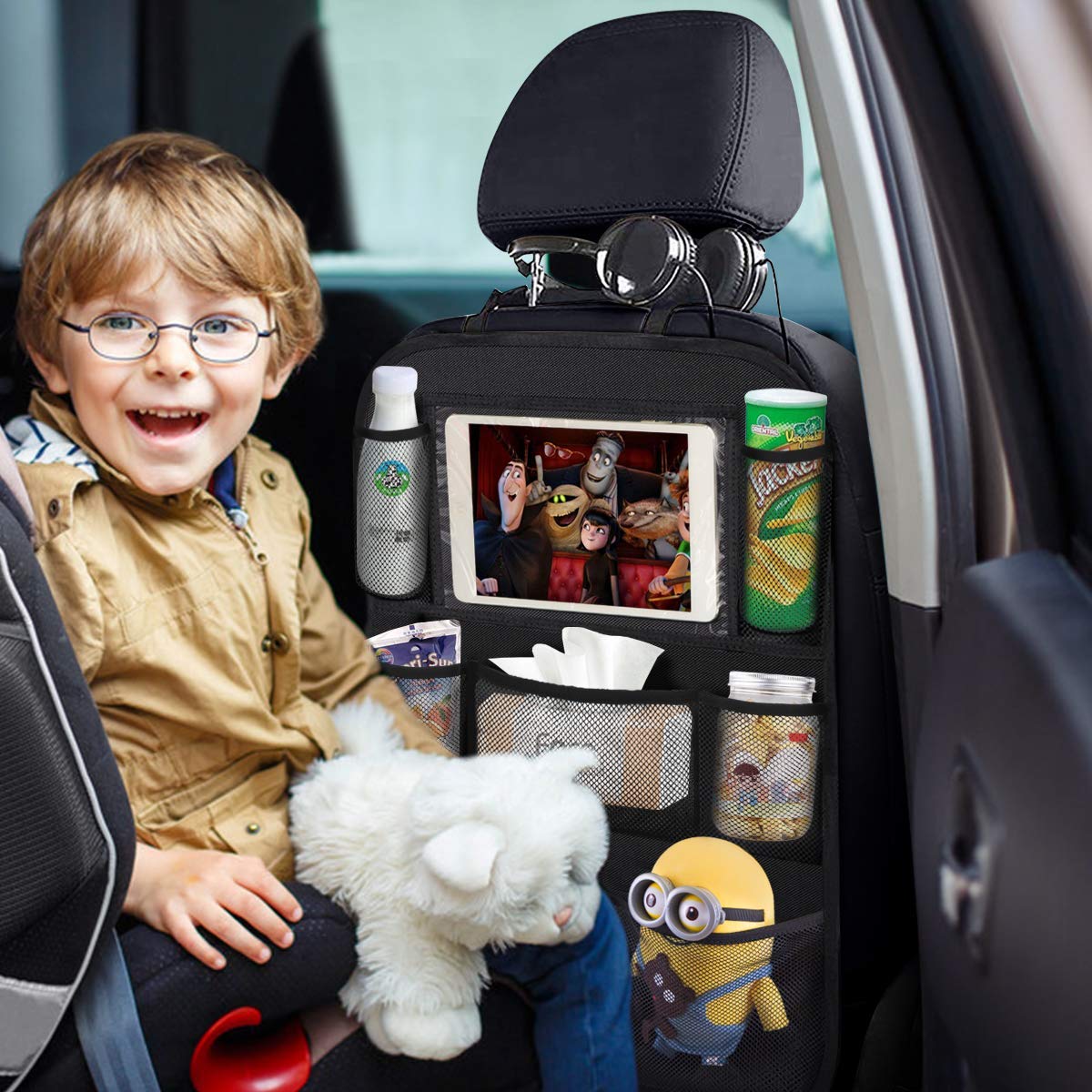 ONE PIX Backseat Car Organizer Mats - Waterproof Back Seat Storage Organizer with Tablet Holder for Kids | Toddler Car Seat Organizer | Travel Accessories & Road Trip Essentials for Family Vacations, Long Drives and Daily Commutes