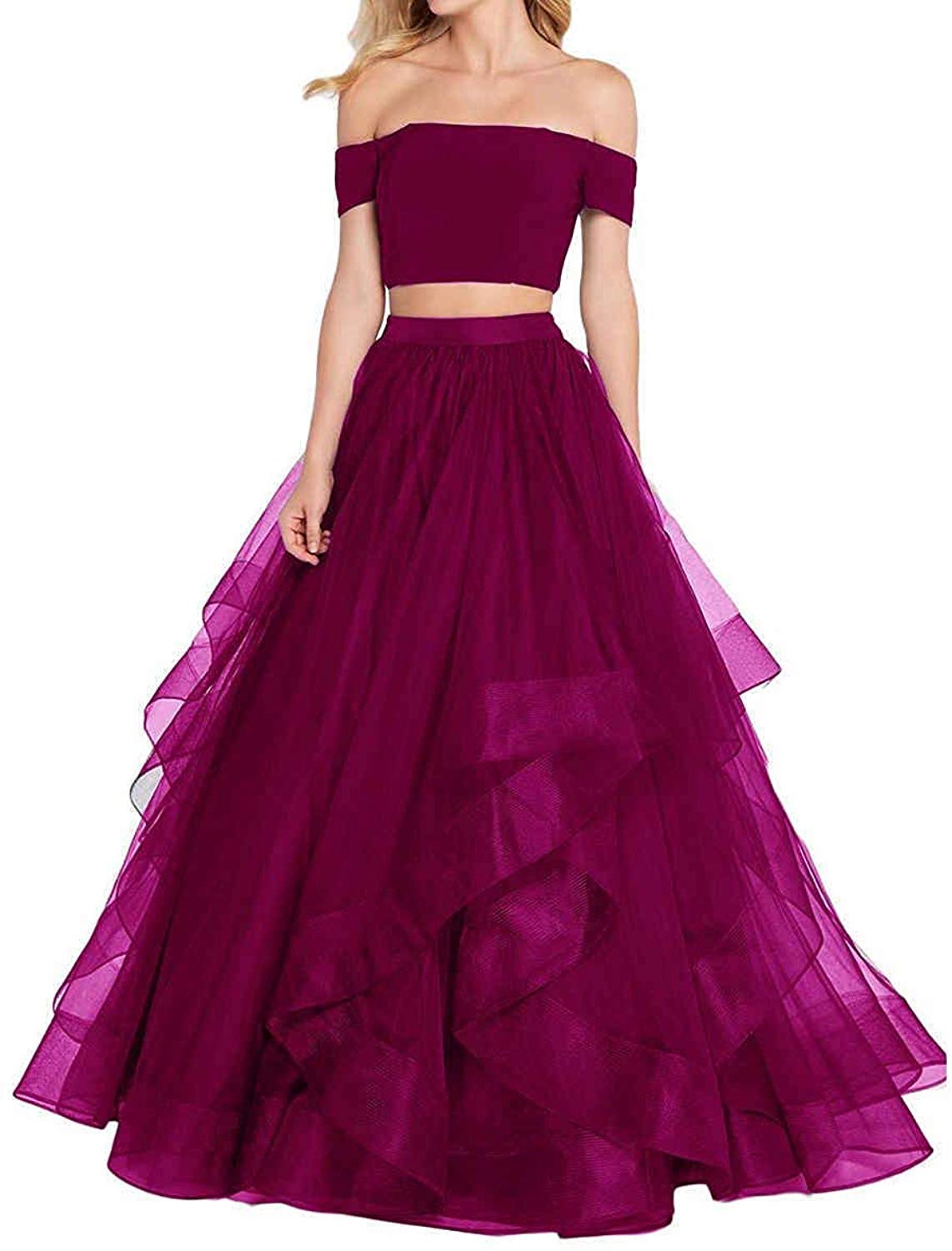 Elegant KaBuNi Women's Two-Piece Prom Dress - Off-the-Shoulder Long Quinceañera Ball Gown for Homecoming, Wedding & Special Occasions