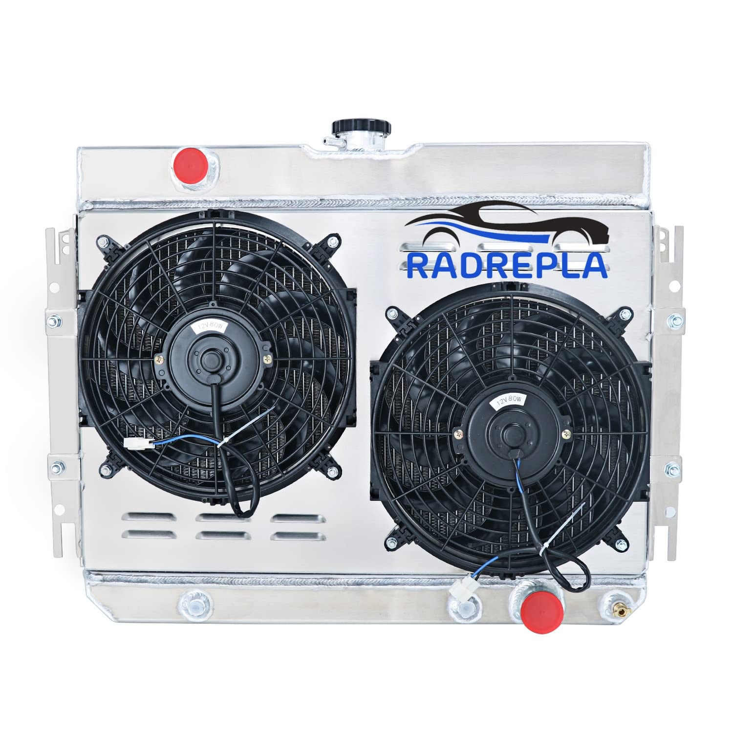 4 Row Aluminum Radiator for 1959-1968 Chevy Bel Air, Biscayne, Caprice, Chevelle, El Camino, Impala, Kingswood - Fits 3.2L, 3.8L, 4.1L L6 & 4.6L, 5.0L, 5.7L V8 Engines - Complete Kit with Shroud, Fan & Relay - Perfect for Classic Car Restoration & Hot Rod Upgrades