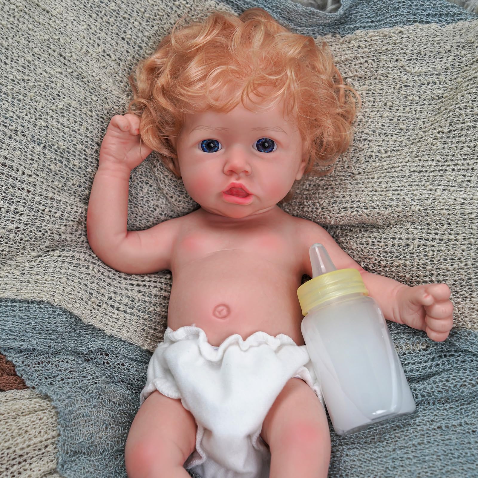 12 Inch Realistic Silicone Reborn Baby Doll with Blue Eyes & Golden Hair - Lifelike Full Body Baby Girl Doll for Collectors, Gift Giving, Nursery Decor & Photography Props