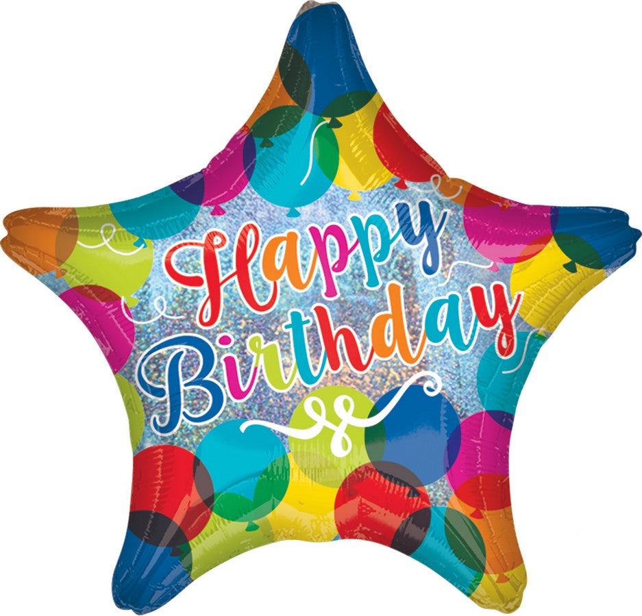 45cm Holographic Star Happy Birthday Balloons - Party Decorations for Birthday Celebrations, Baby Showers & Special Events